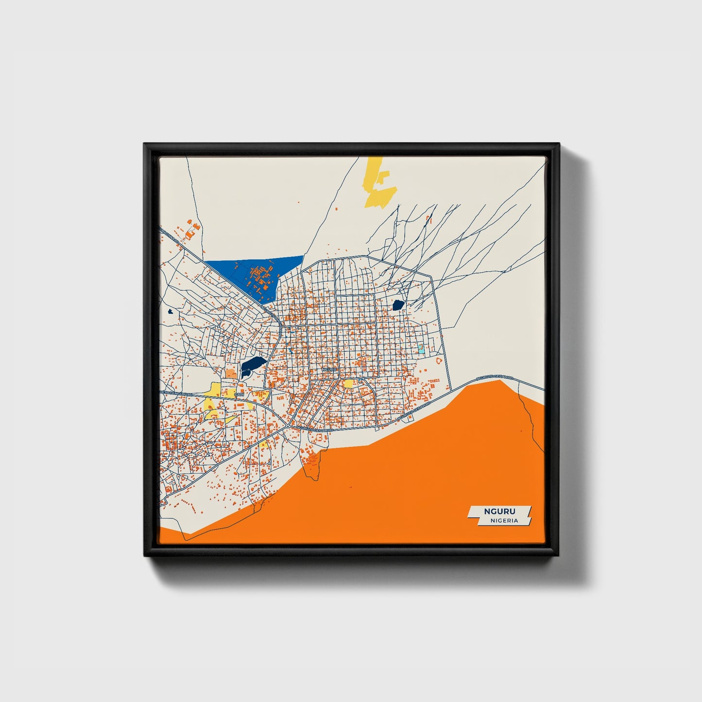 Nguru Nigeria Colorful City Map Canvas Print • Black Framed