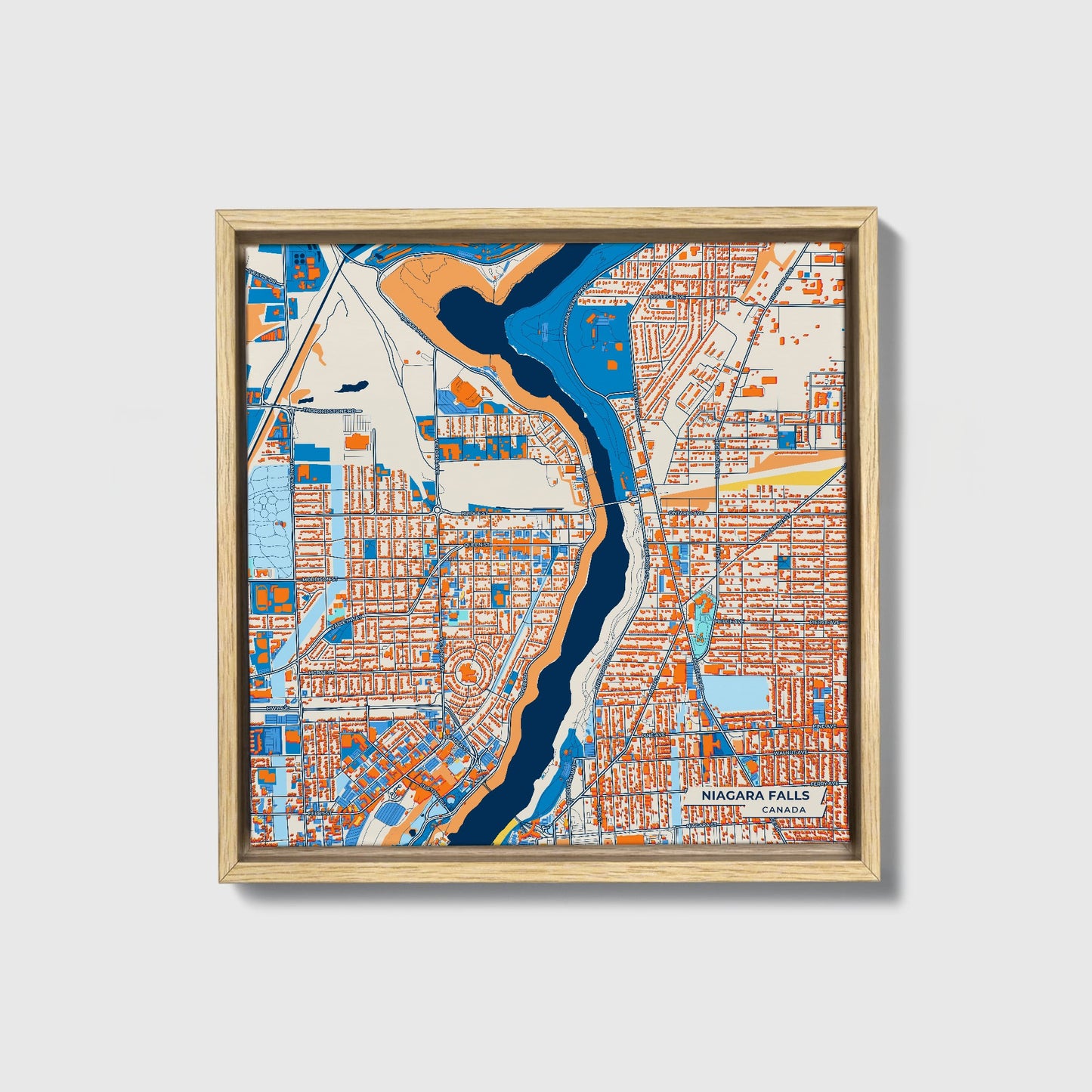 Niagara Falls Canada Colorful City Map Canvas Print • Natural Wooden Framed