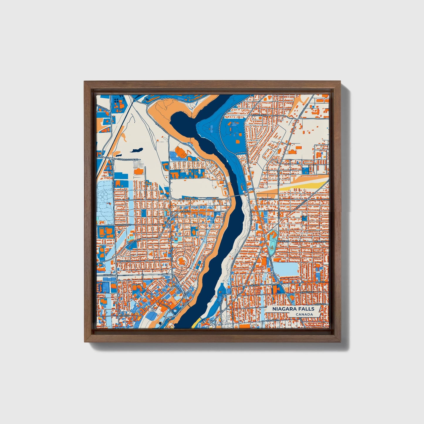 Niagara Falls Canada Colorful City Map Canvas Print • Dark Wooden Framed