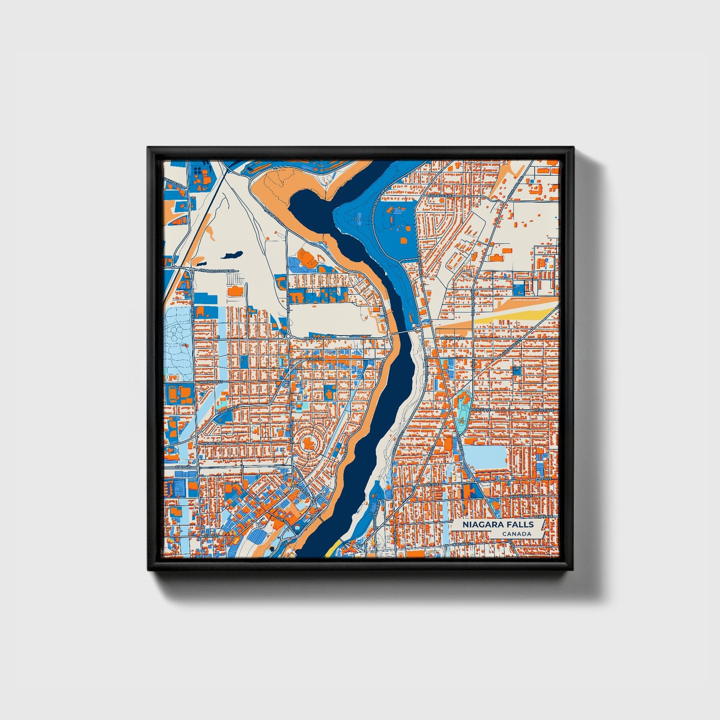 Niagara Falls Canada Colorful City Map Canvas Print • Black Framed