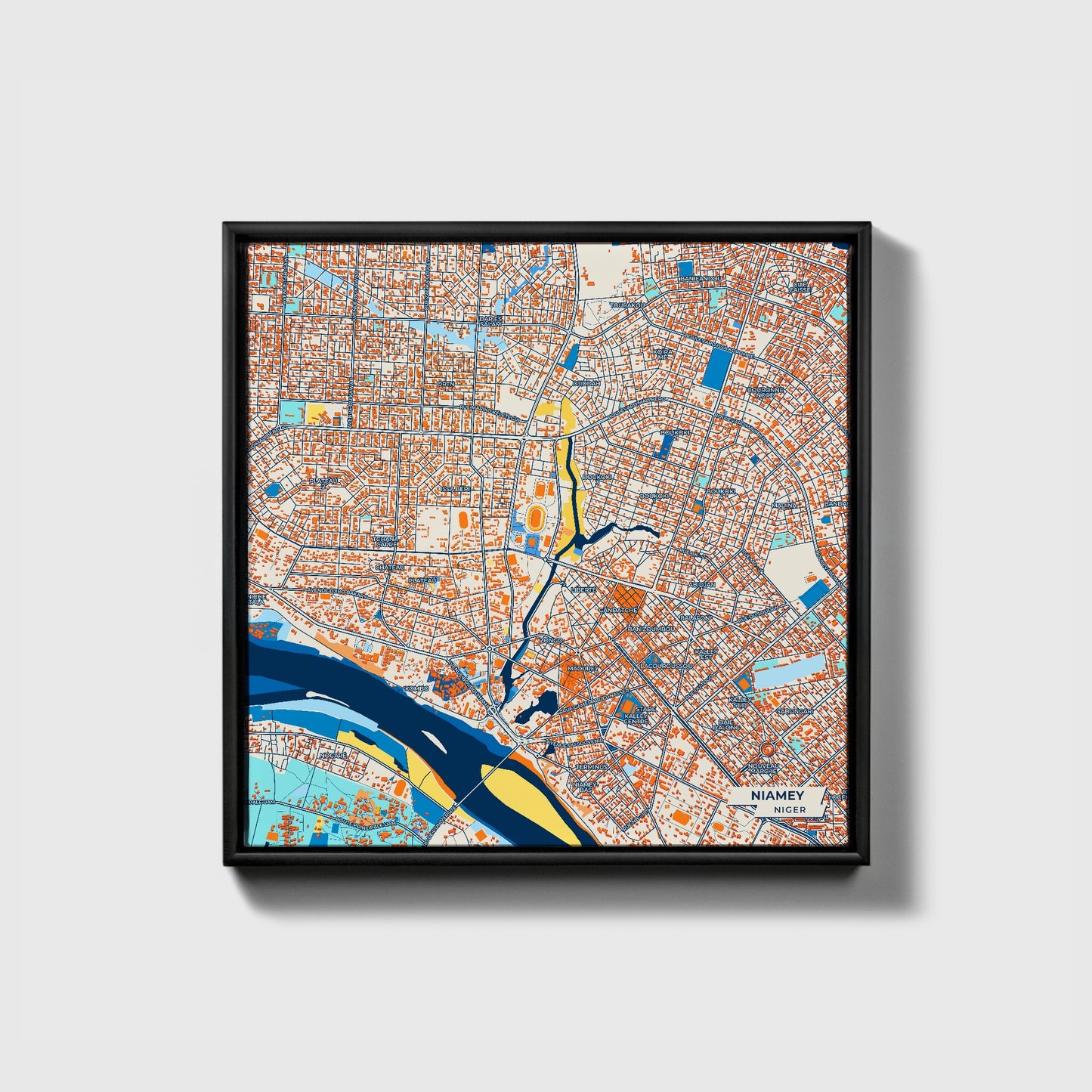 Niamey Niger Colorful City Map Canvas Print • Black Framed