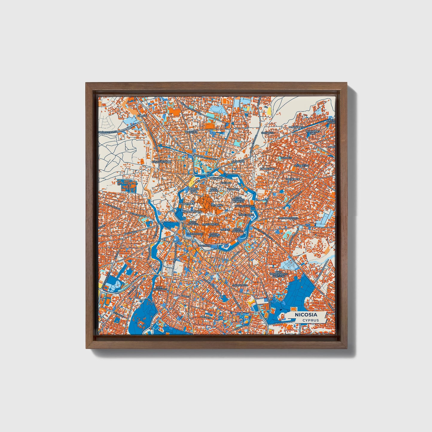 Nicosia   Cyprus Colorful City Map Canvas Print • Dark Wooden Framed