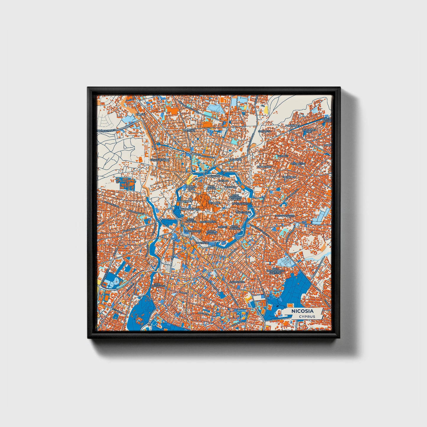 Nicosia   Cyprus Colorful City Map Canvas Print • Black Framed