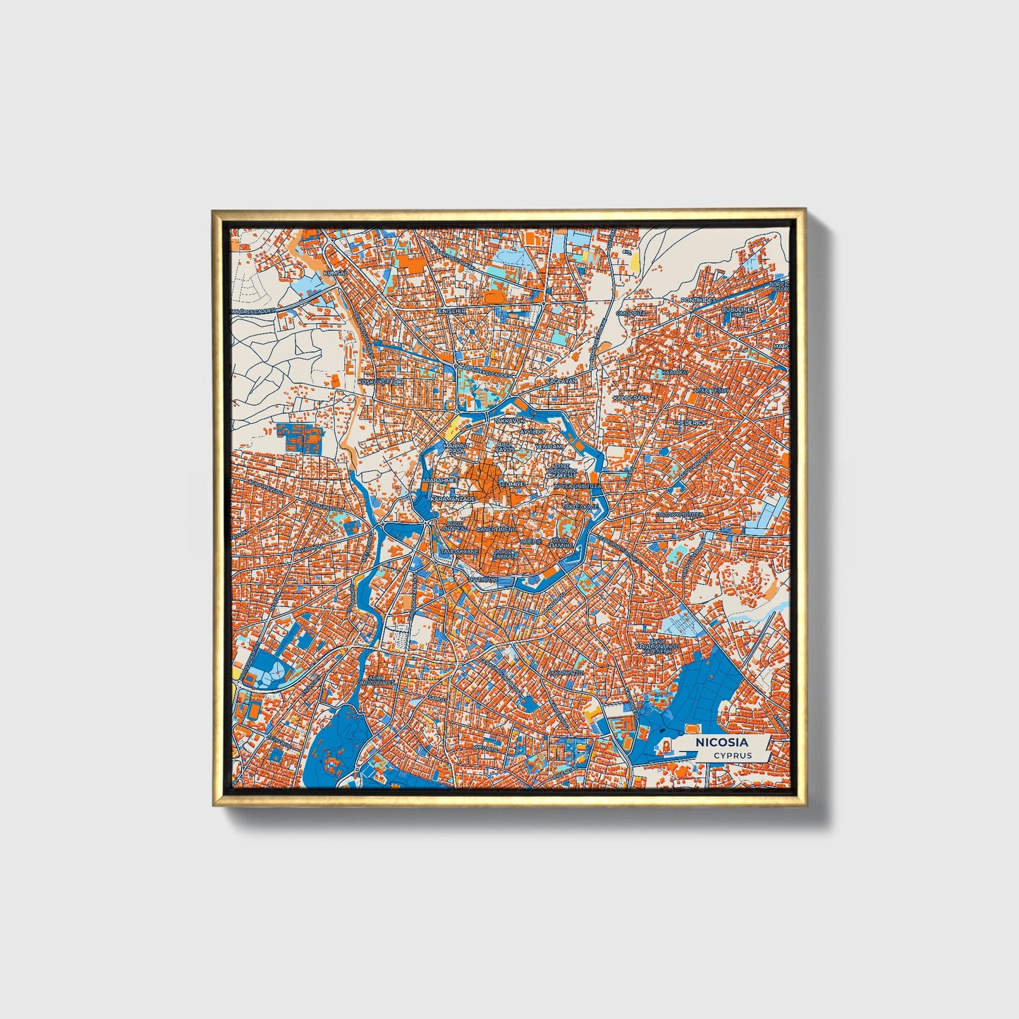 Nicosia   Cyprus Colorful City Map Canvas Print • Gold Framed