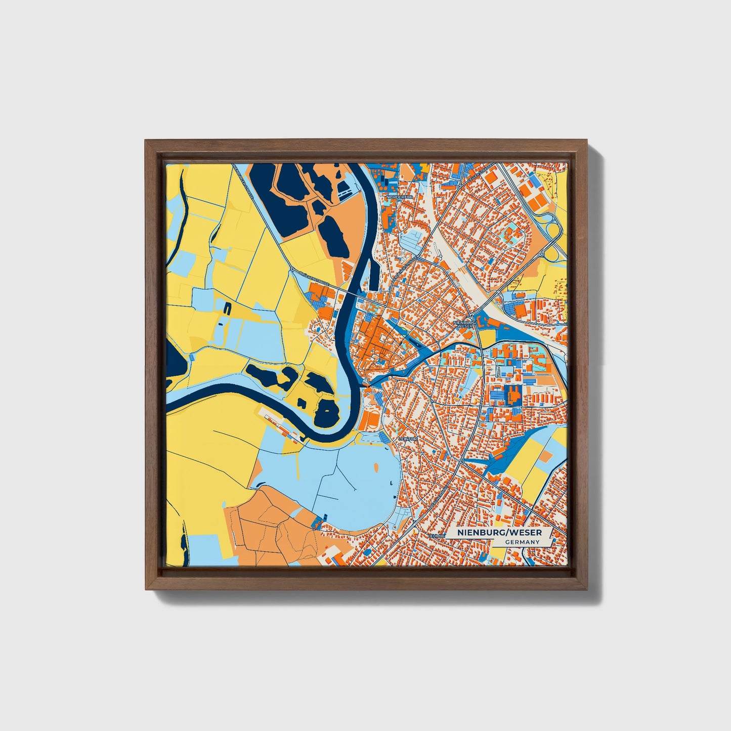 Nienburg/Weser Germany Colorful City Map Canvas Print • Dark Wooden Framed