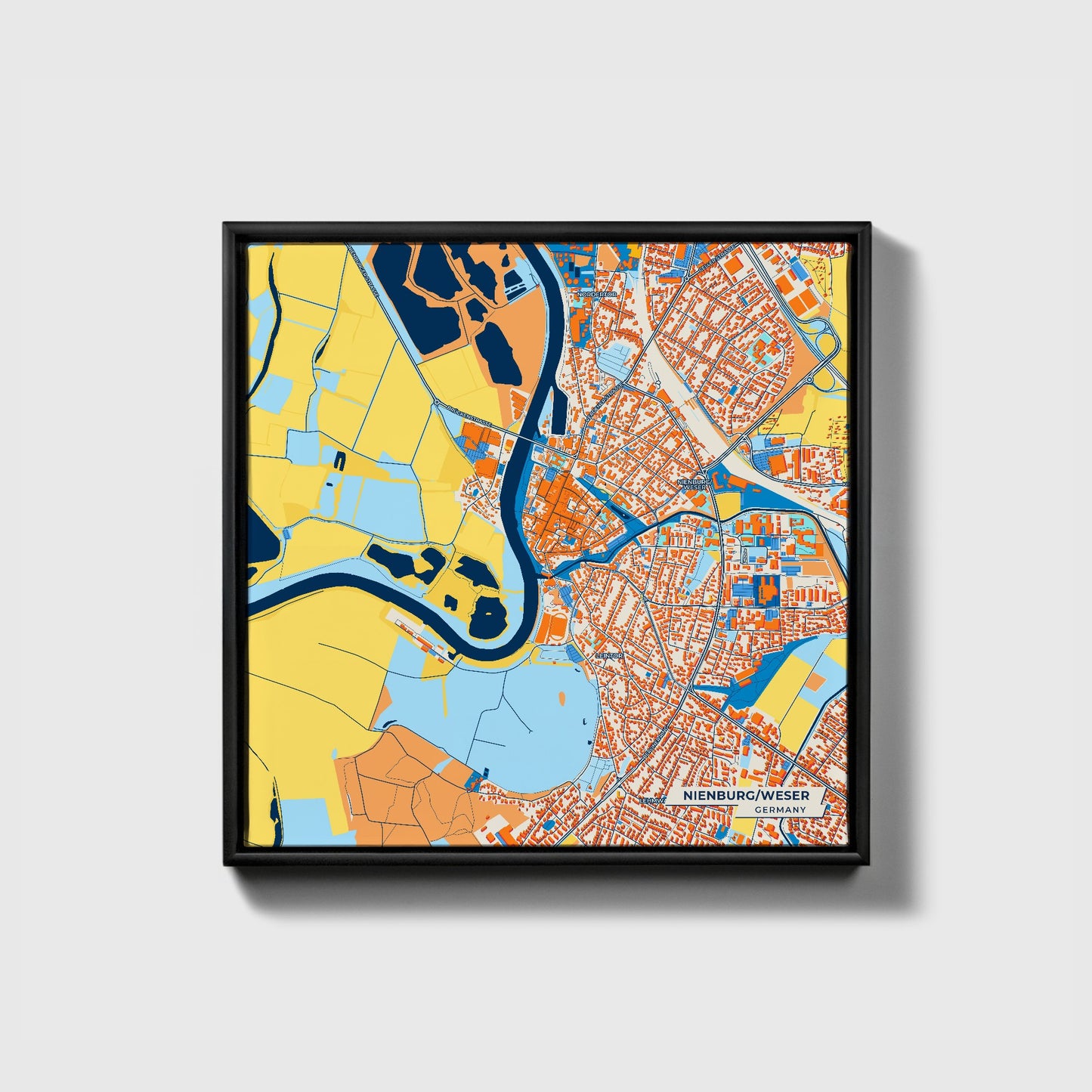 Nienburg/Weser Germany Colorful City Map Canvas Print • Black Framed