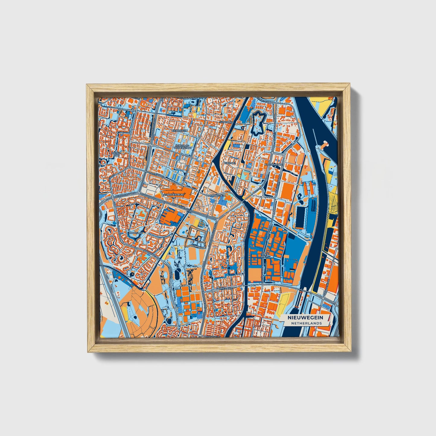 Nieuwegein Netherlands Colorful City Map Canvas Print • Natural Wooden Framed