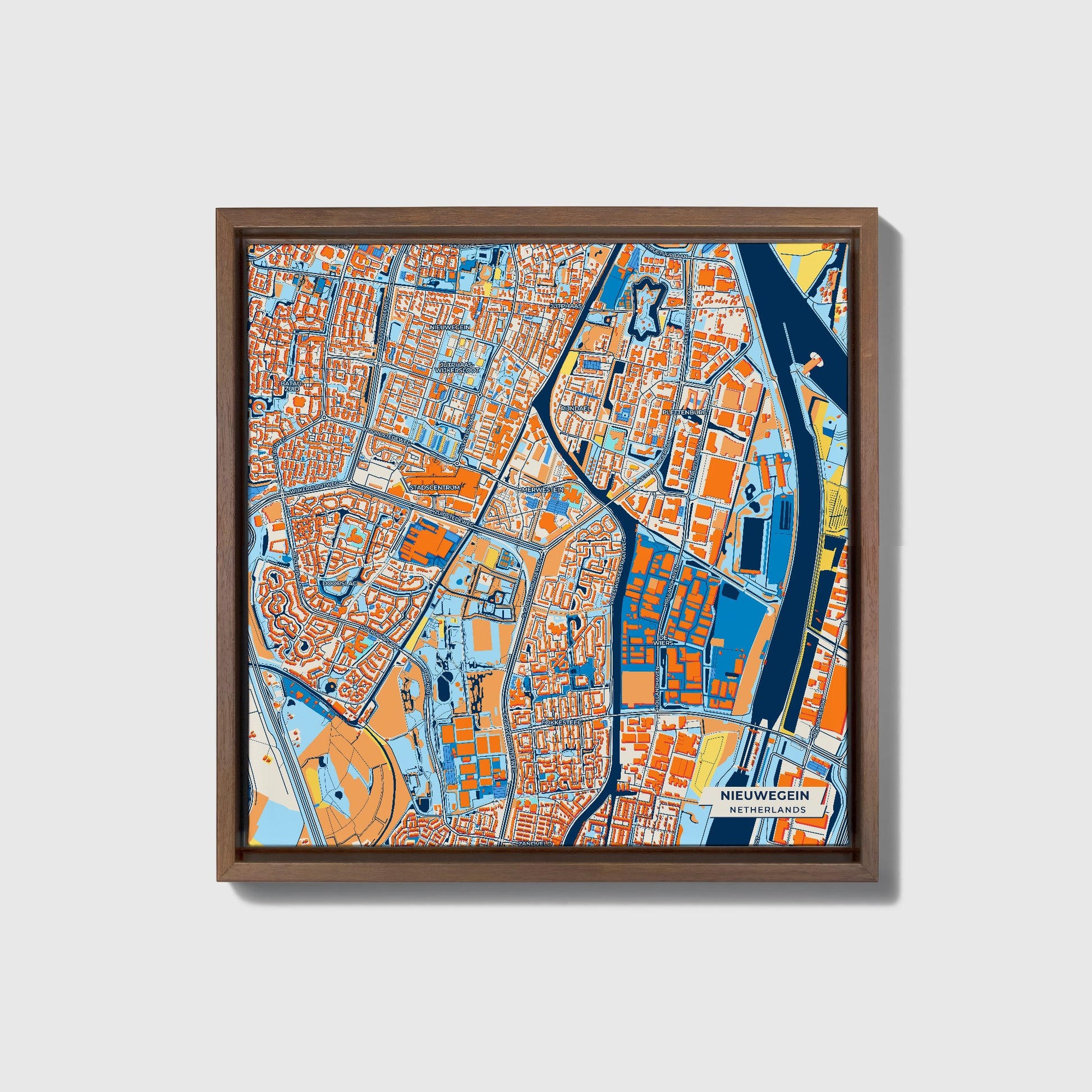 Nieuwegein Netherlands Colorful City Map Canvas Print • Dark Wooden Framed