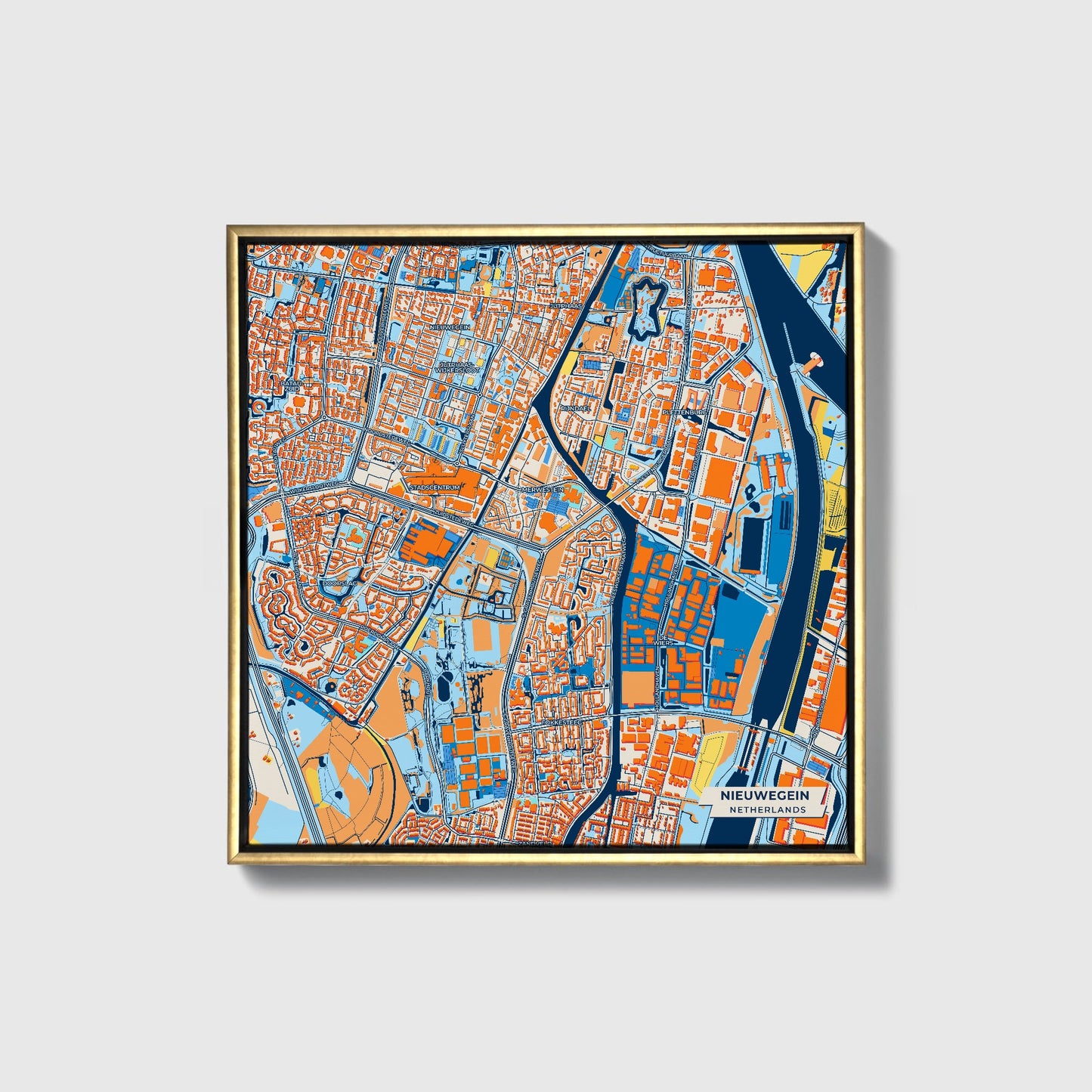 Nieuwegein Netherlands Colorful City Map Canvas Print • Gold Framed