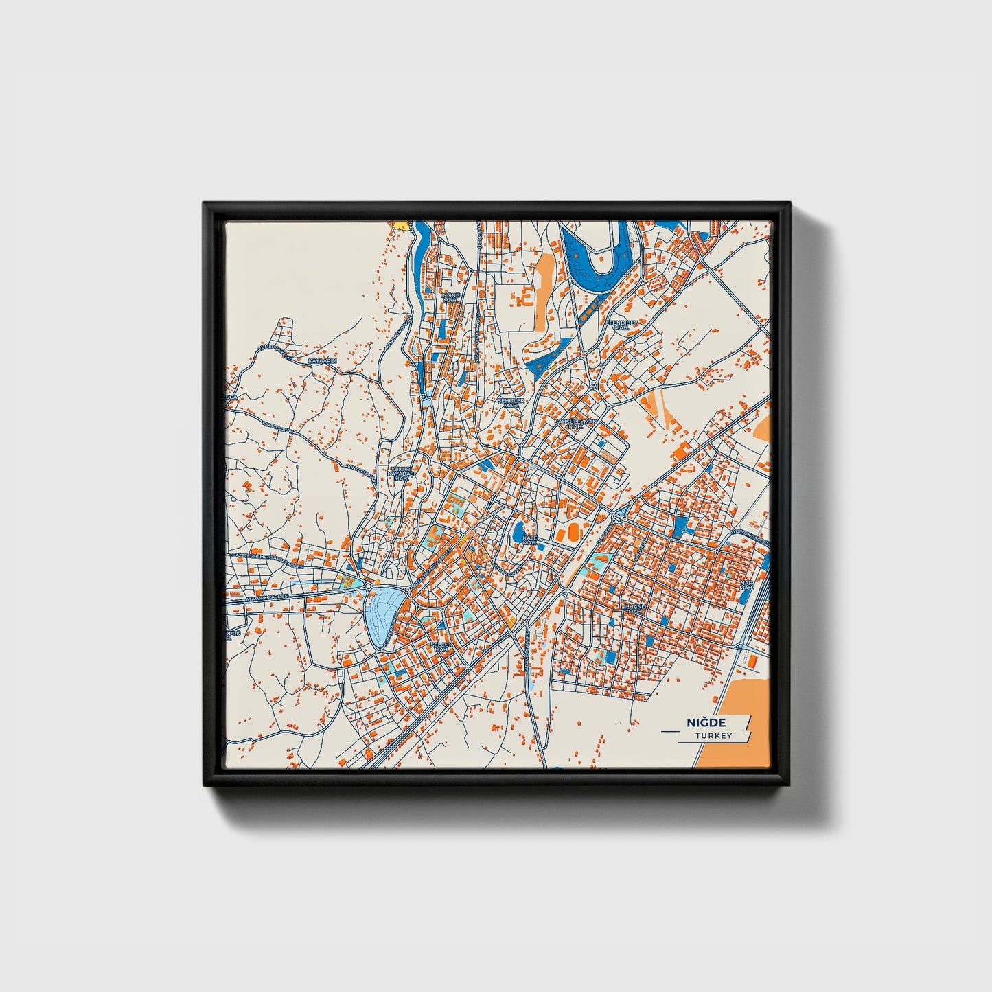 Ni̇ğde Turkey Colorful City Map Canvas Print • Black Framed