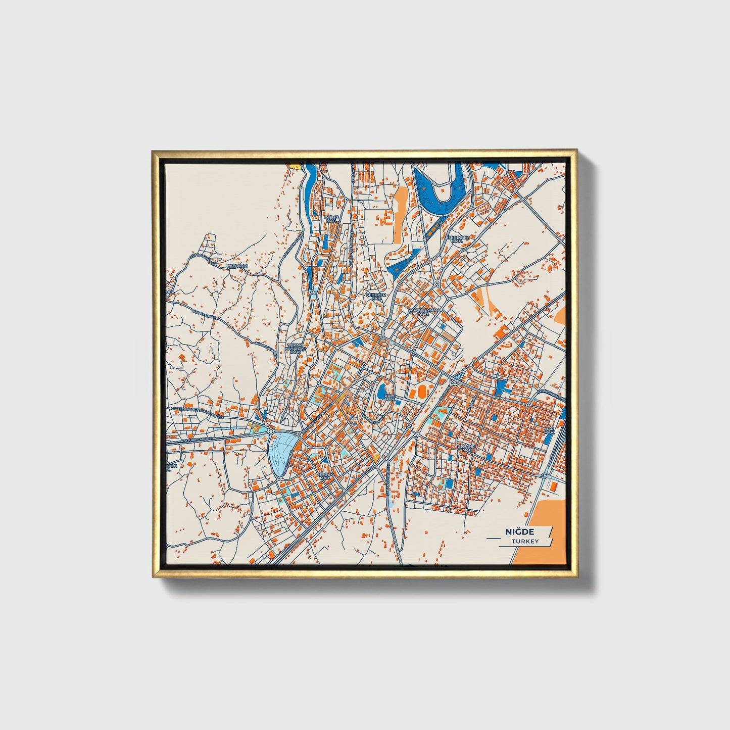Ni̇ğde Turkey Colorful City Map Canvas Print • Gold Framed