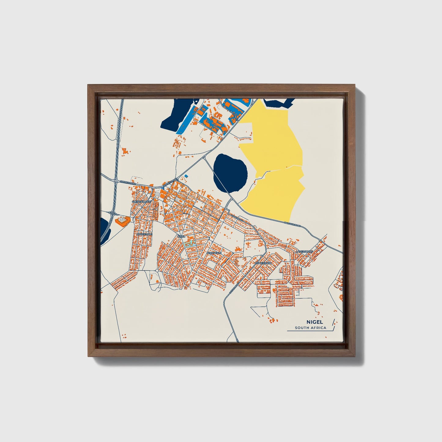Nigel South Africa Colorful City Map Canvas Print • Dark Wooden Framed