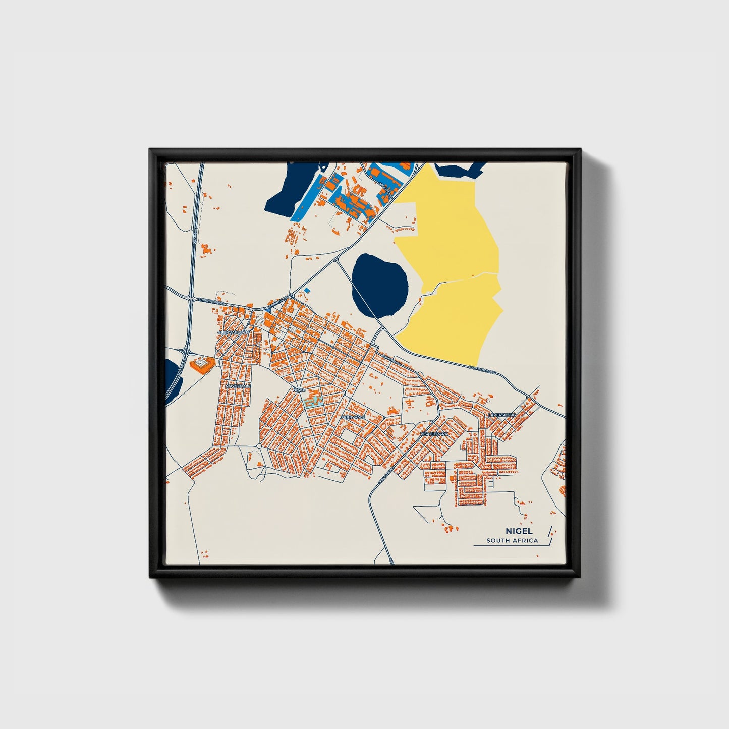 Nigel South Africa Colorful City Map Canvas Print • Black Framed
