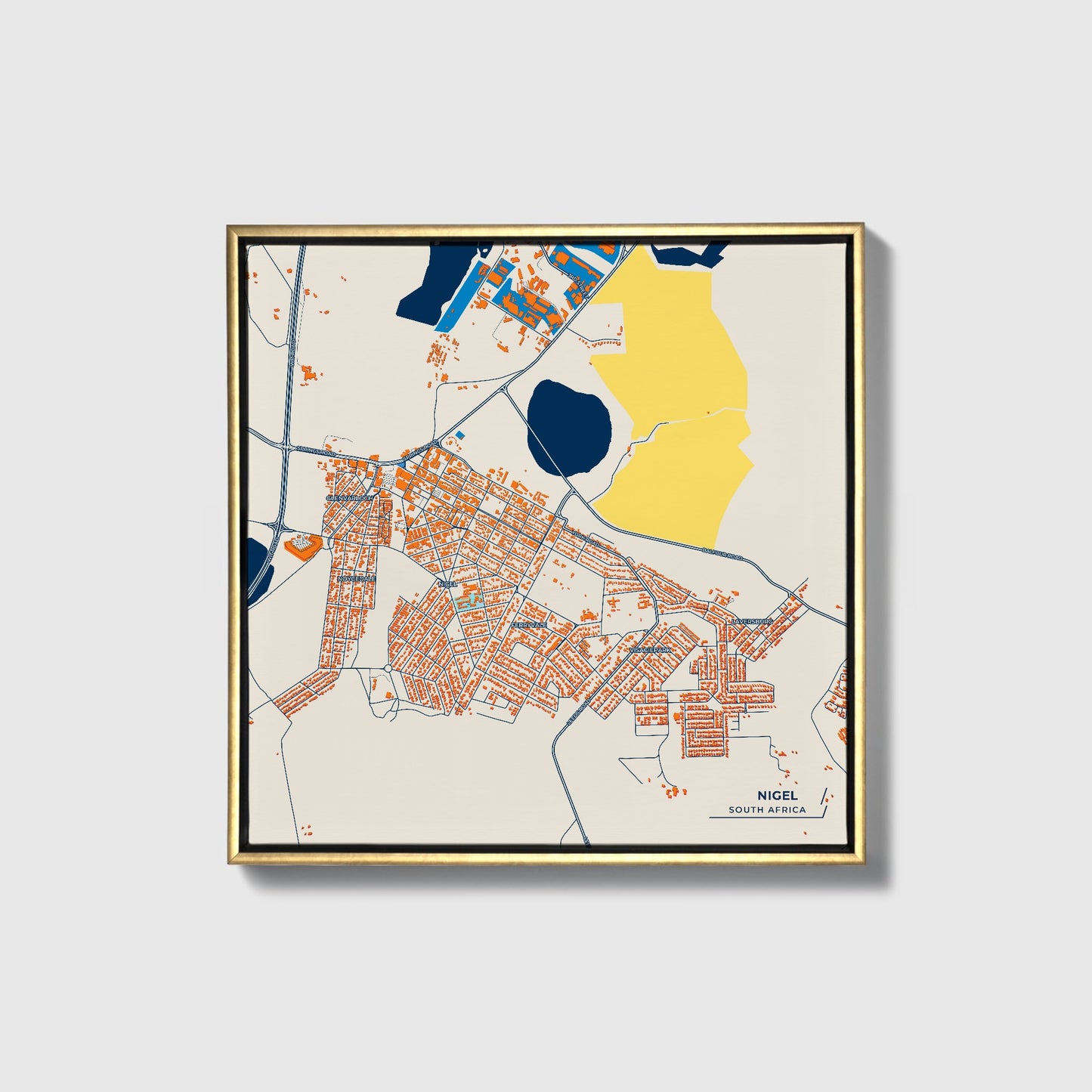 Nigel South Africa Colorful City Map Canvas Print • Gold Framed