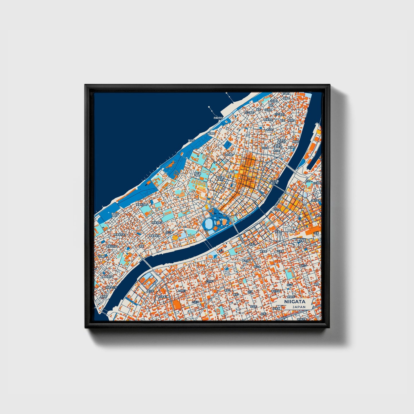 Niigata Japan Colorful City Map Canvas Print • Black Framed