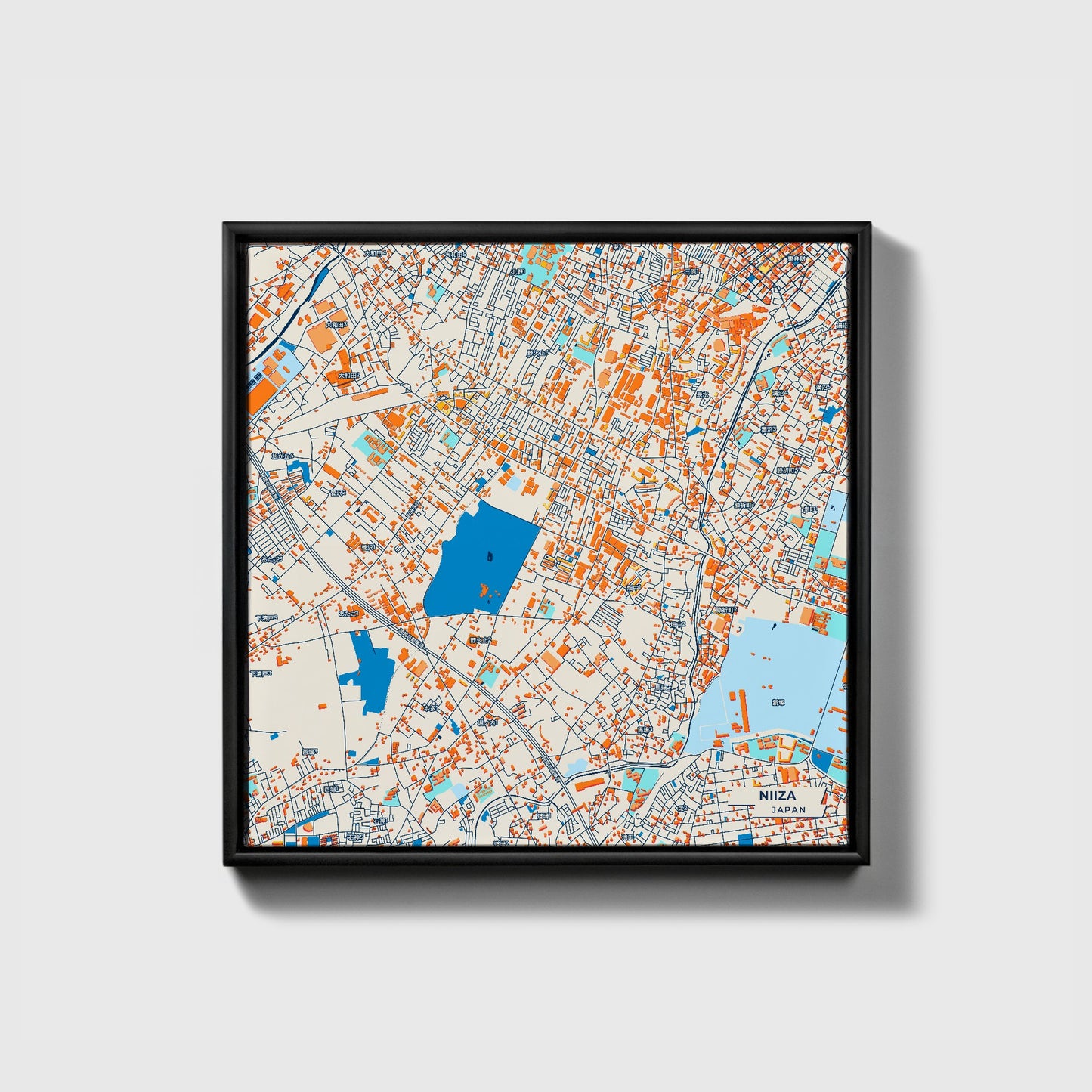 Niiza Japan Colorful City Map Canvas Print • Black Framed