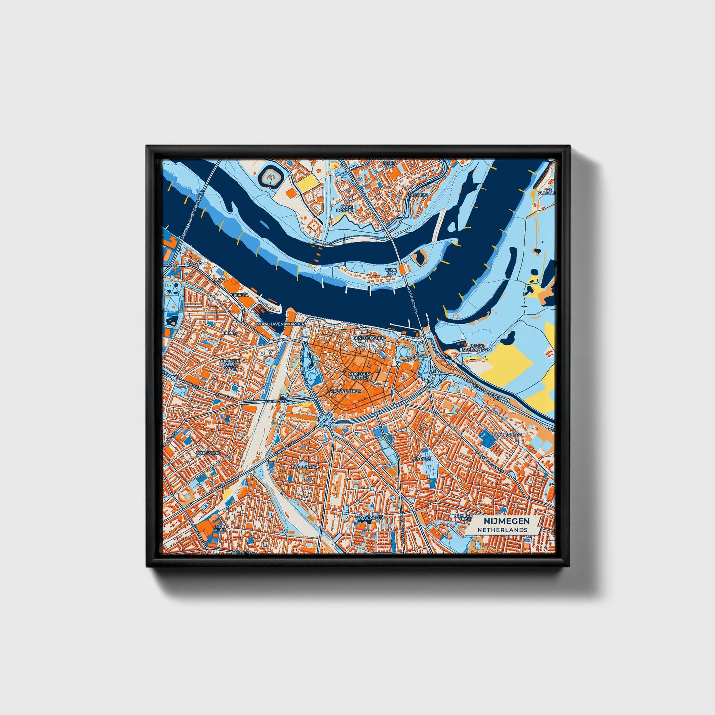 Nijmegen Netherlands Colorful City Map Canvas Print • Black Framed