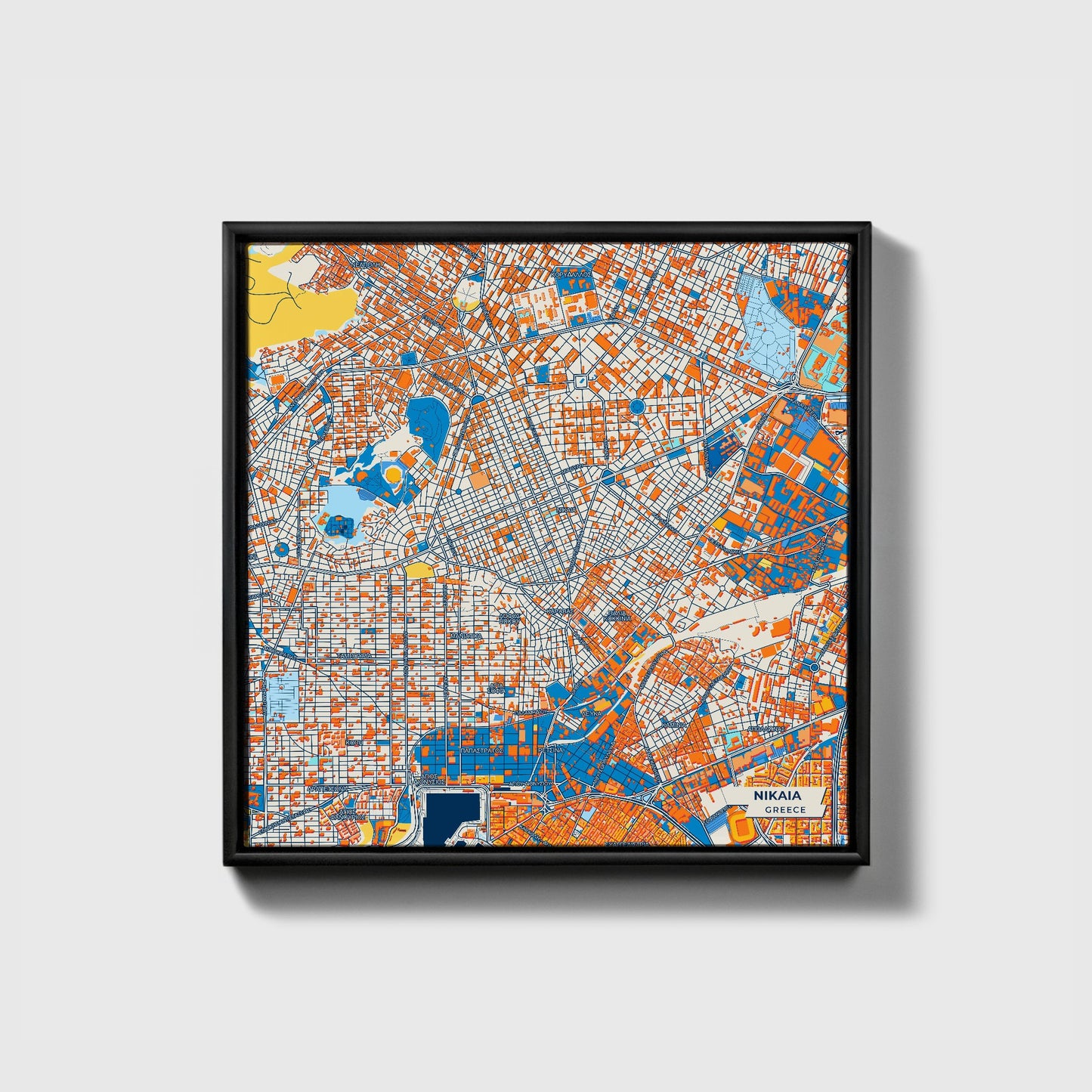 Νικαια Greece Colorful City Map Canvas Print • Black Framed