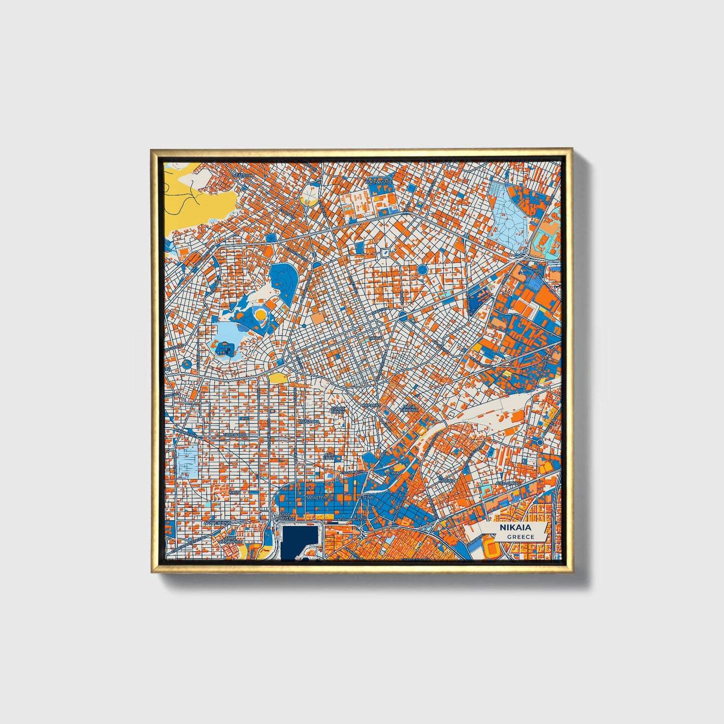 Νικαια Greece Colorful City Map Canvas Print • Gold Framed