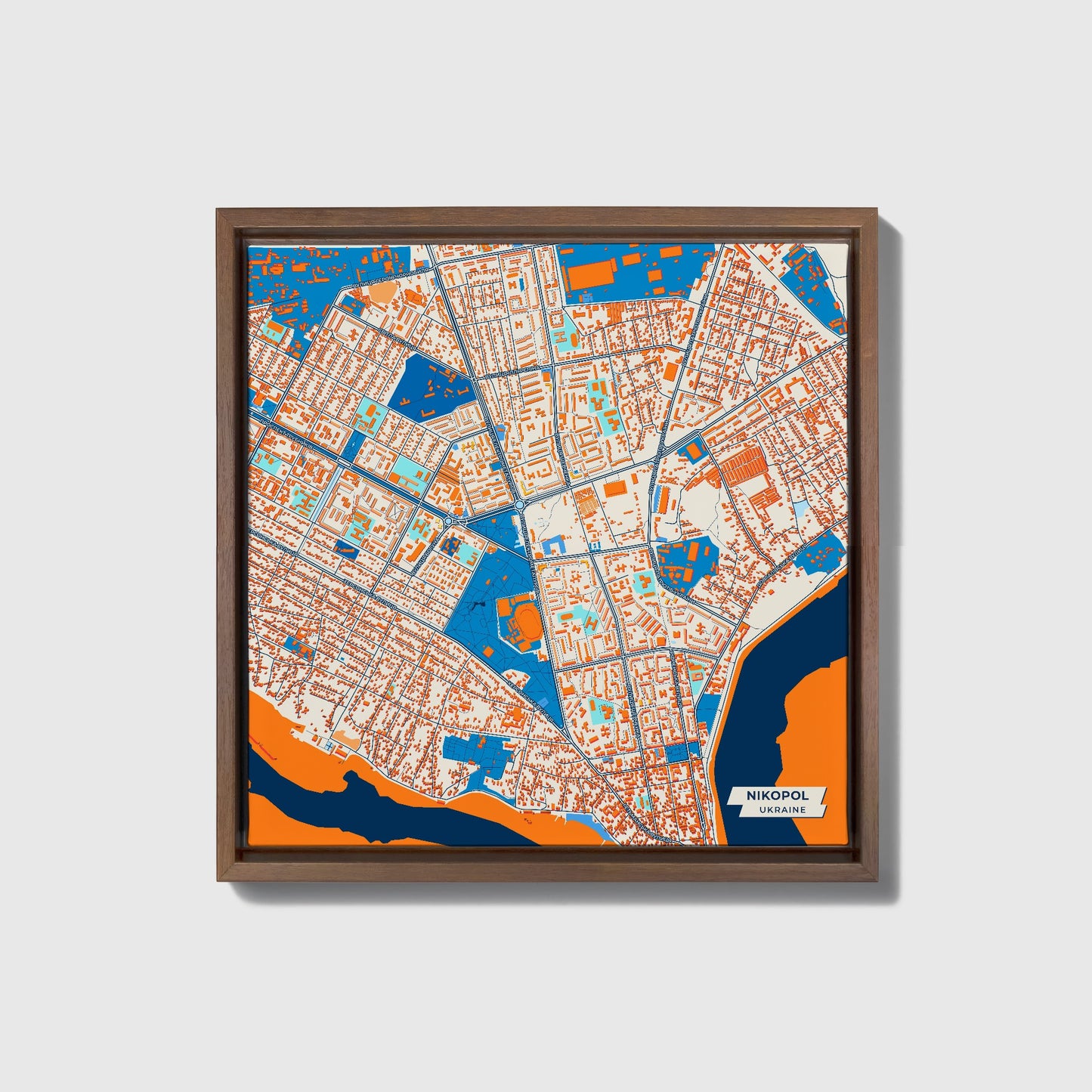 Нікопол Ukraine Colorful City Map Canvas Print • Dark Wooden Framed