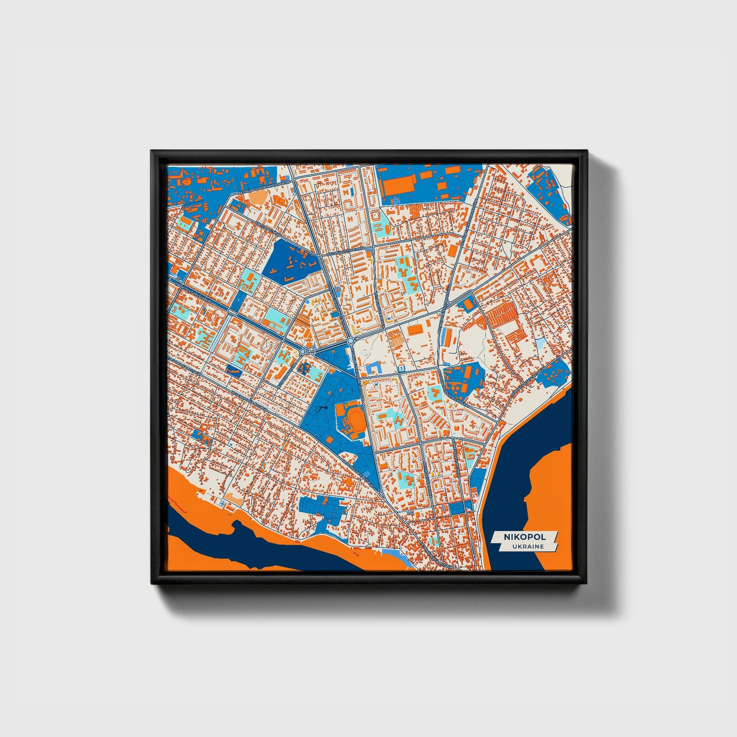 Нікопол Ukraine Colorful City Map Canvas Print • Black Framed