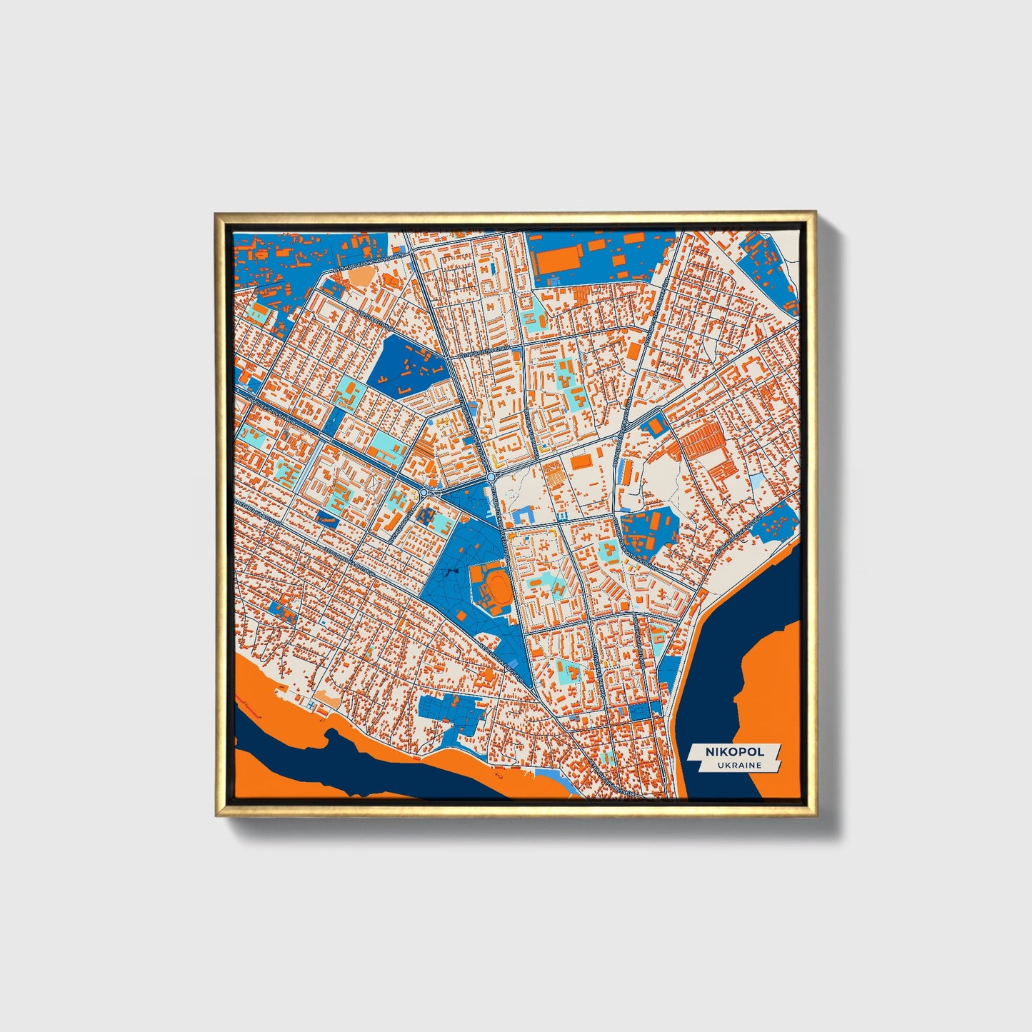 Нікопол Ukraine Colorful City Map Canvas Print • Gold Framed