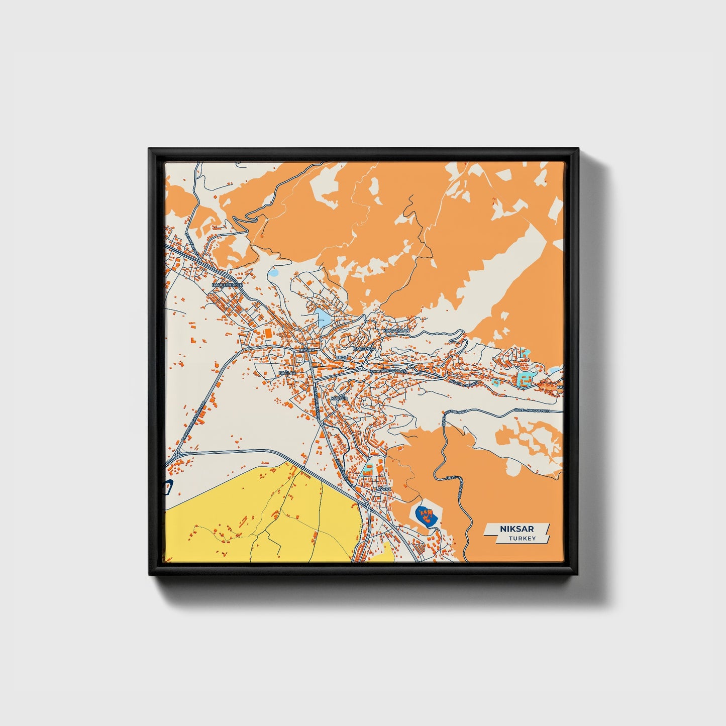 Ni̇ksar Turkey Colorful City Map Canvas Print • Black Framed