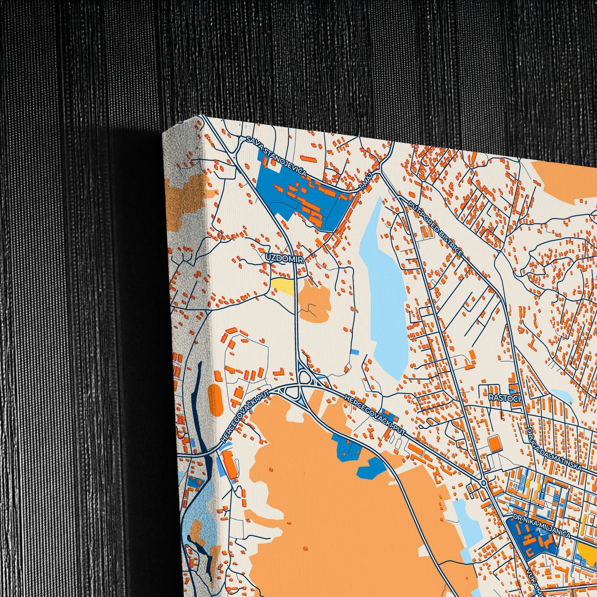 Nikšić Montenegro Colorful City Map Canvas Print Detail