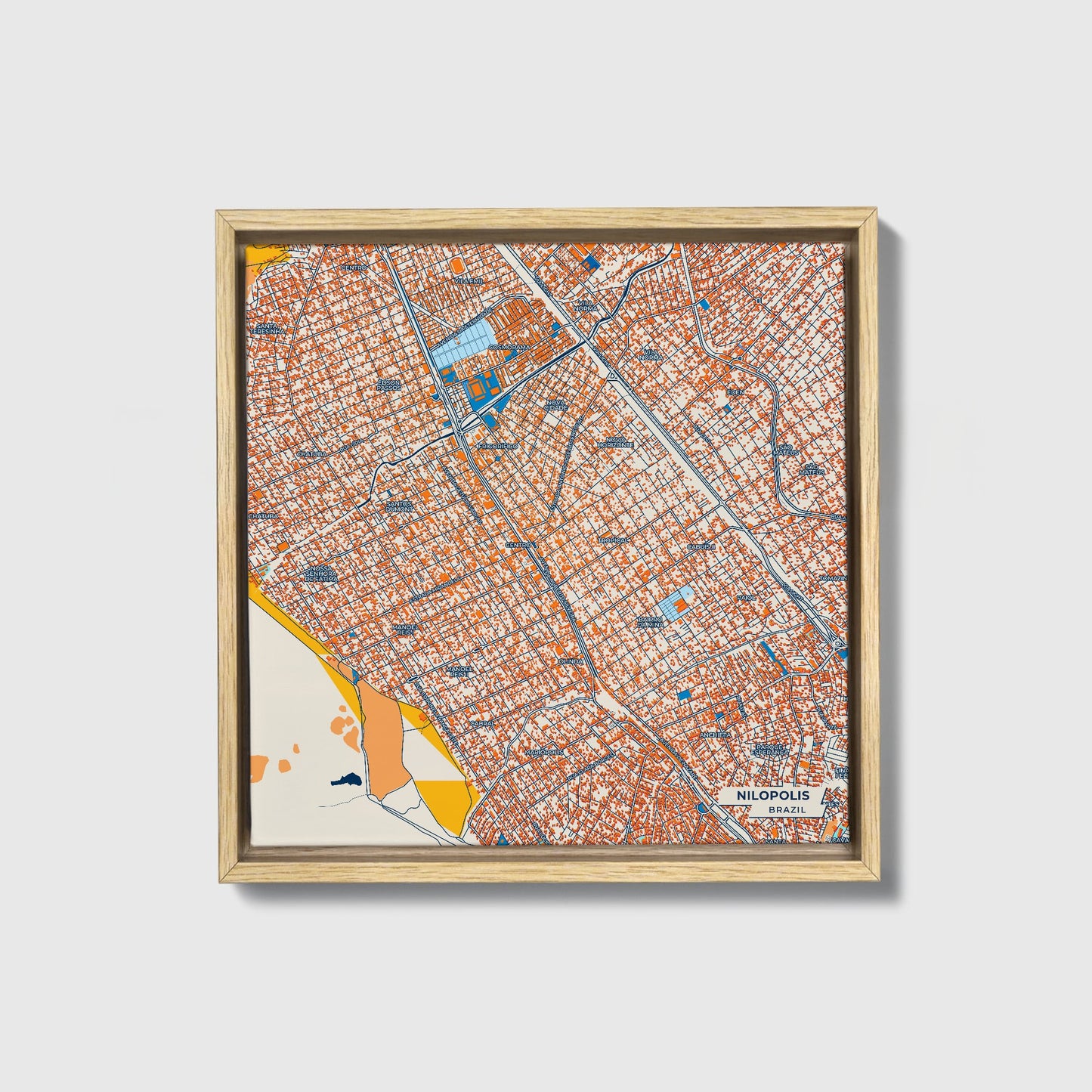 Nilopolis Brazil Colorful City Map Canvas Print • Natural Wooden Framed