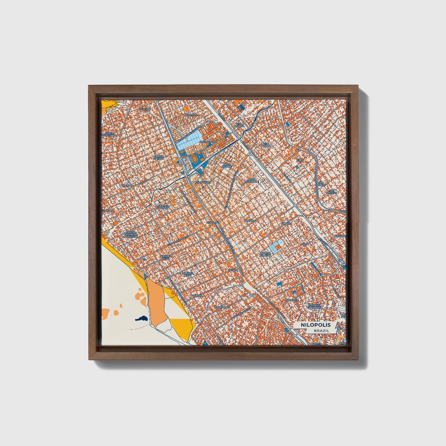 Nilopolis Brazil Colorful City Map Canvas Print • Dark Wooden Framed