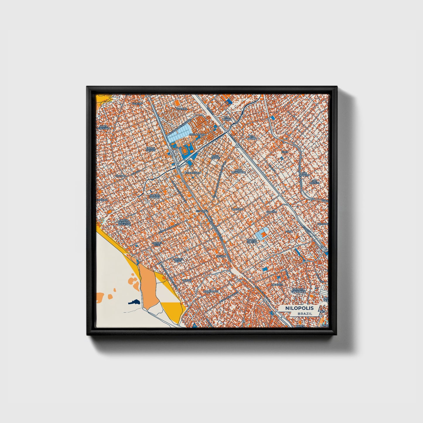 Nilopolis Brazil Colorful City Map Canvas Print • Black Framed