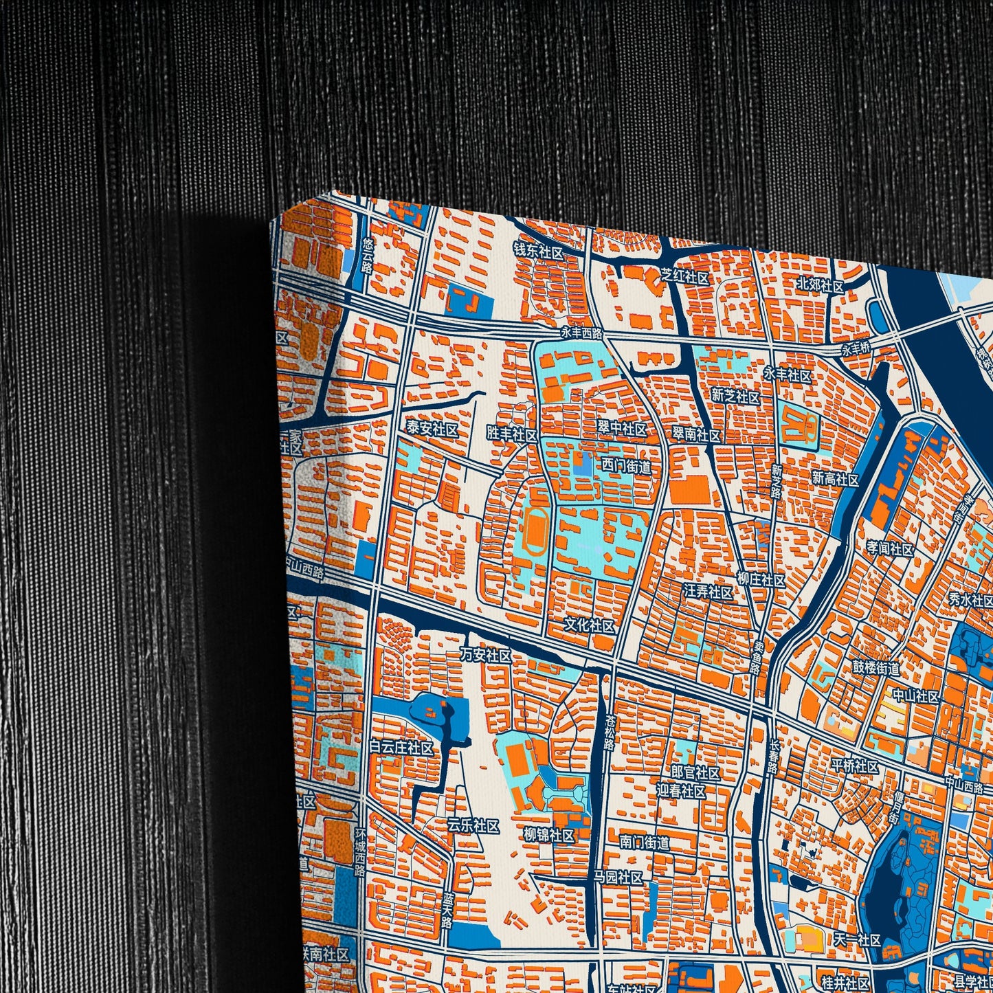 Ningbo China Colorful City Map Canvas Print Detail