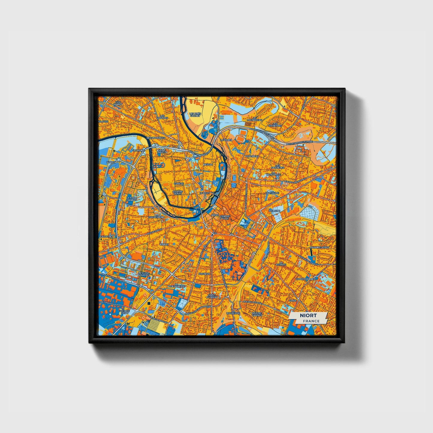 Niort France Colorful City Map Canvas Print • Black Framed