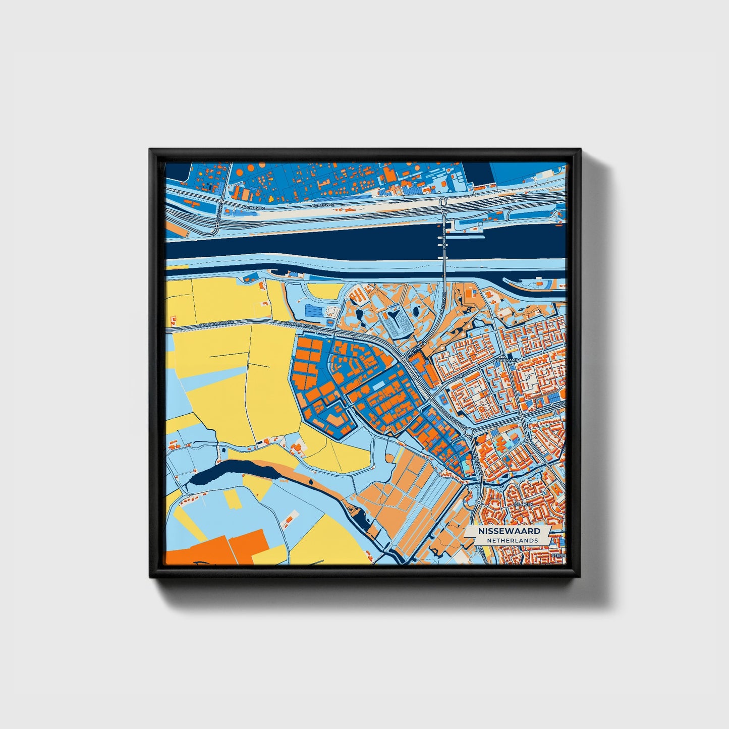 Nissewaard Netherlands Colorful City Map Canvas Print • Black Framed