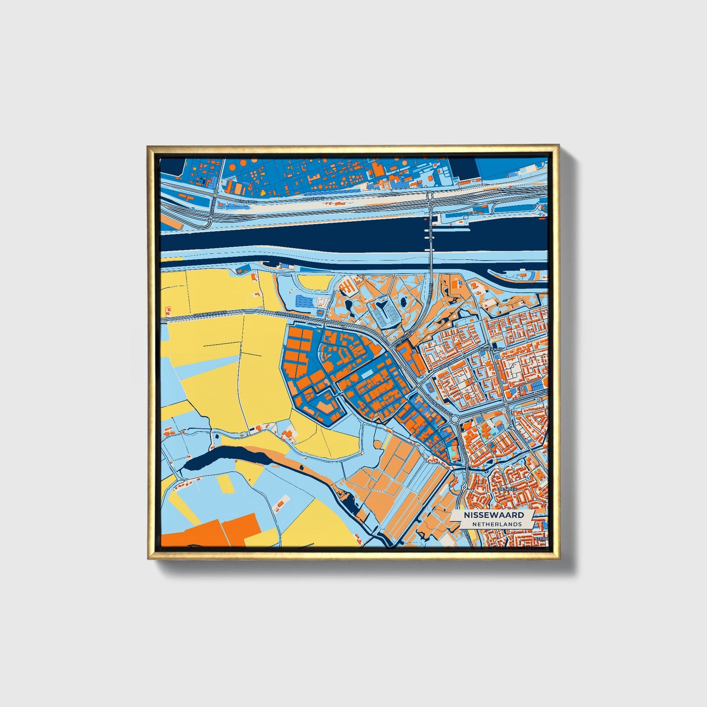 Nissewaard Netherlands Colorful City Map Canvas Print • Gold Framed