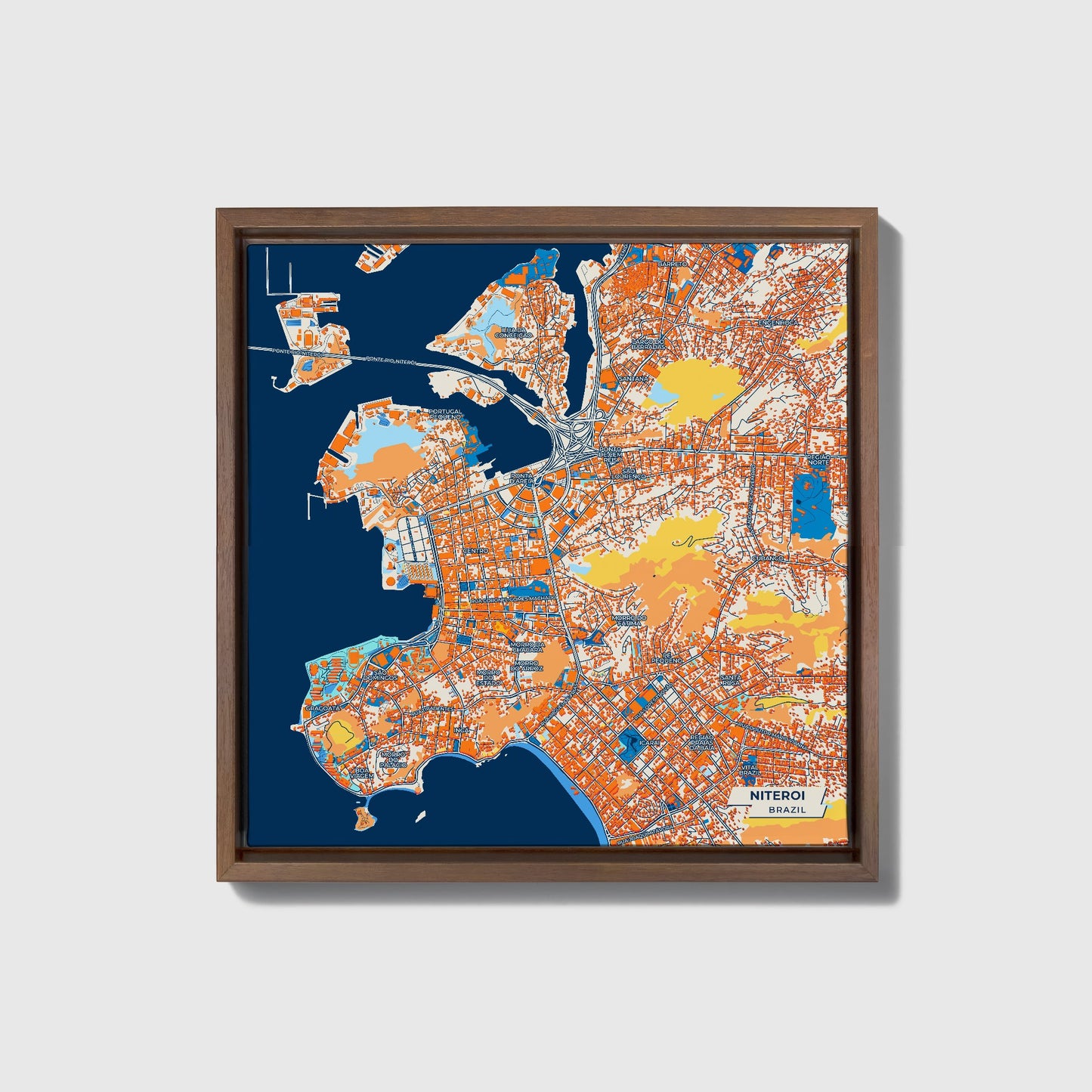 Niteroi Brazil Colorful City Map Canvas Print • Dark Wooden Framed