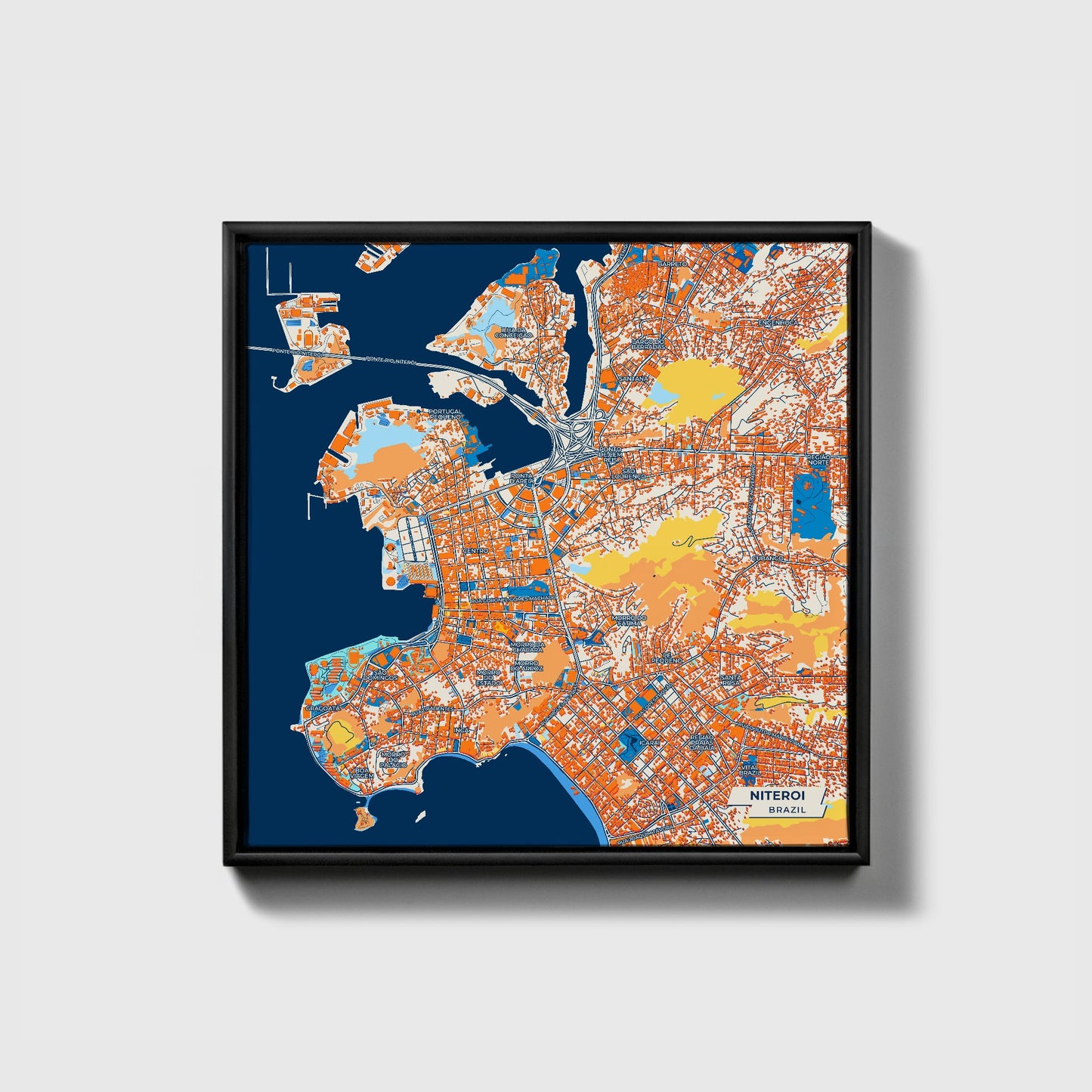 Niteroi Brazil Colorful City Map Canvas Print • Black Framed