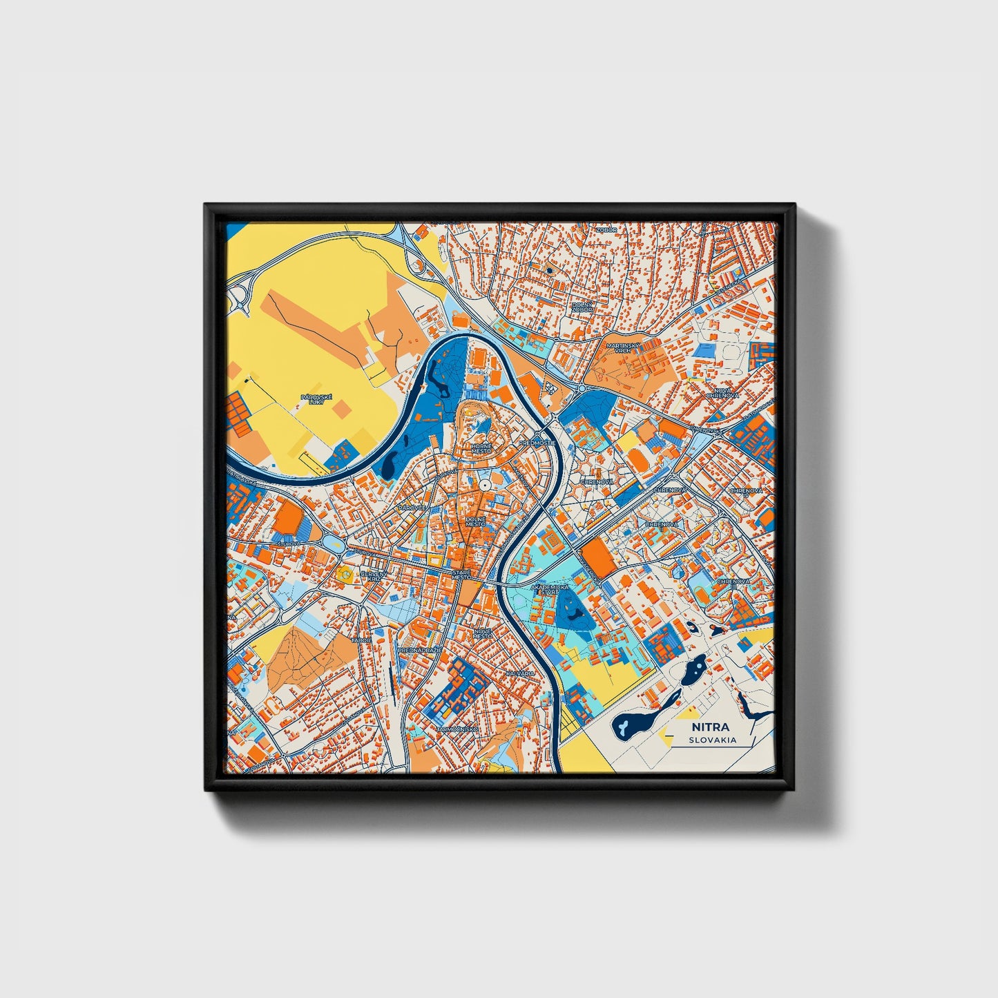 Nitra Slovakia Colorful City Map Canvas Print • Black Framed