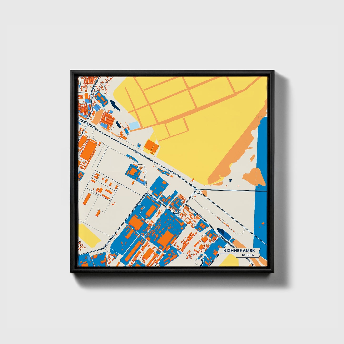 Нижнекамск Russia Colorful City Map Canvas Print • Black Framed