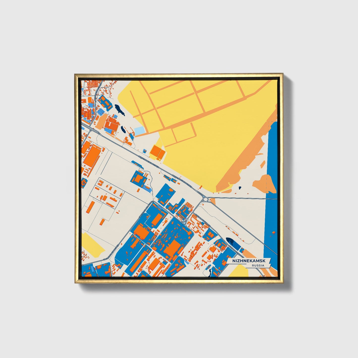 Нижнекамск Russia Colorful City Map Canvas Print • Gold Framed