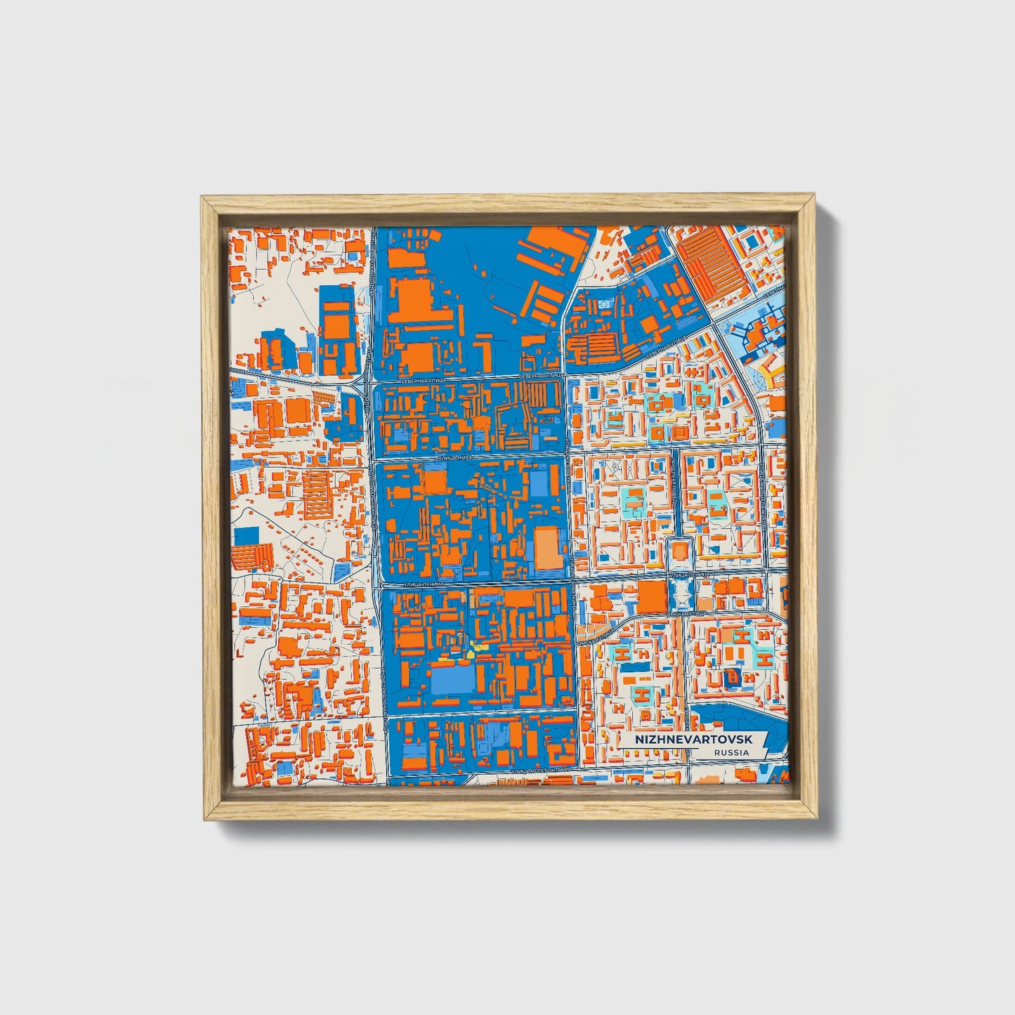 Нижневартовска Russia Colorful City Map Canvas Print • Natural Wooden Framed