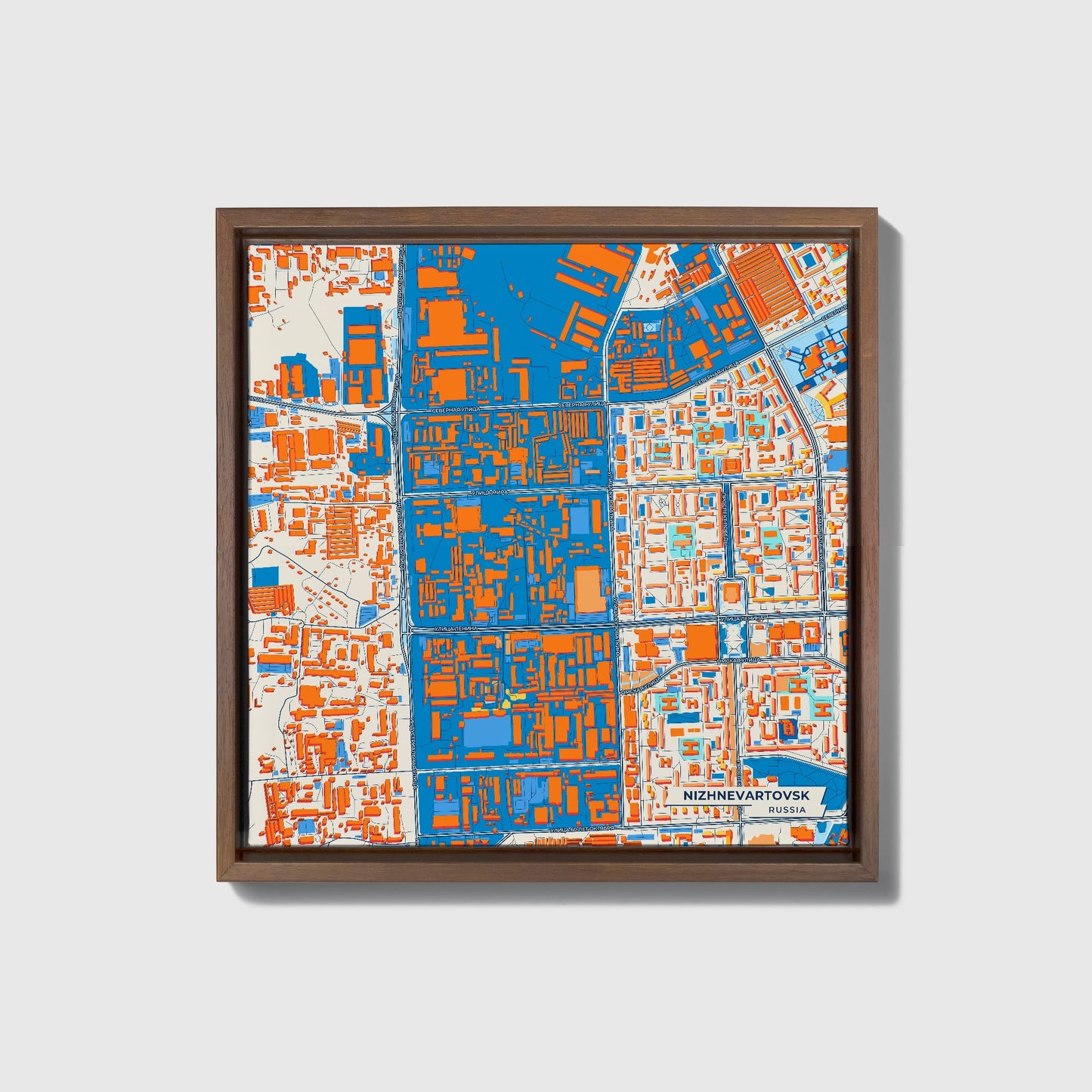 Нижневартовска Russia Colorful City Map Canvas Print • Dark Wooden Framed