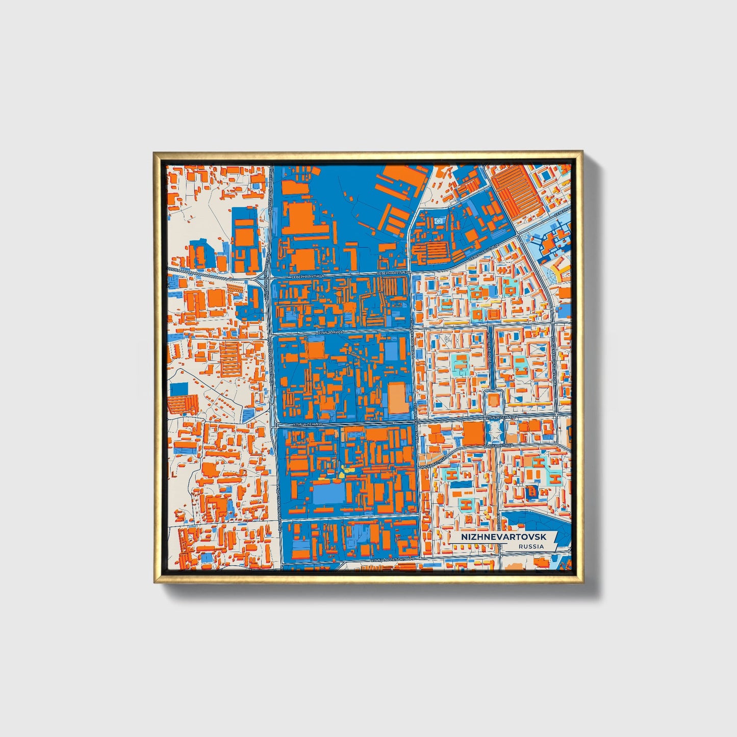 Нижневартовска Russia Colorful City Map Canvas Print • Gold Framed