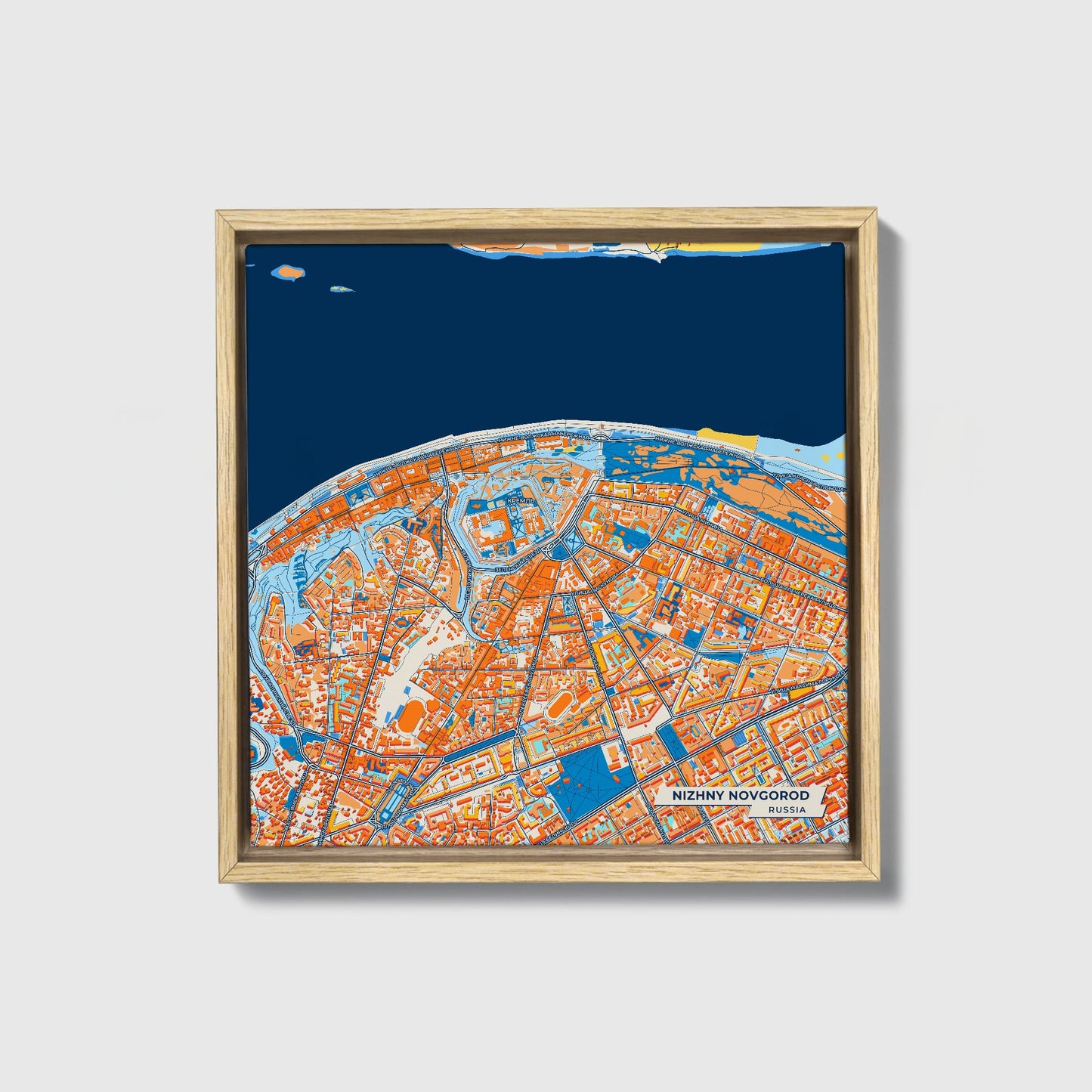 Нижний Новгород Russia Colorful City Map Canvas Print • Natural Wooden Framed