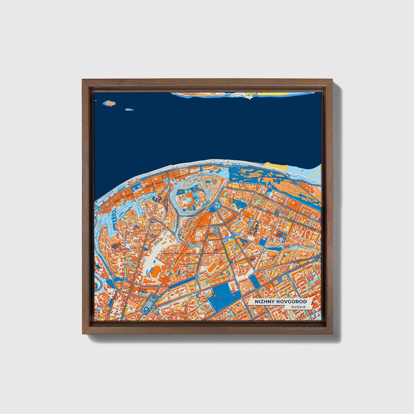 Нижний Новгород Russia Colorful City Map Canvas Print • Dark Wooden Framed