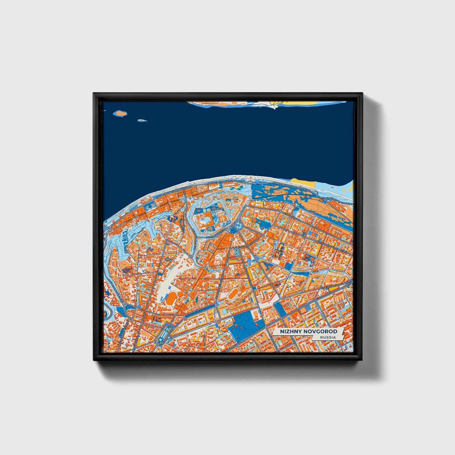 Нижний Новгород Russia Colorful City Map Canvas Print • Black Framed