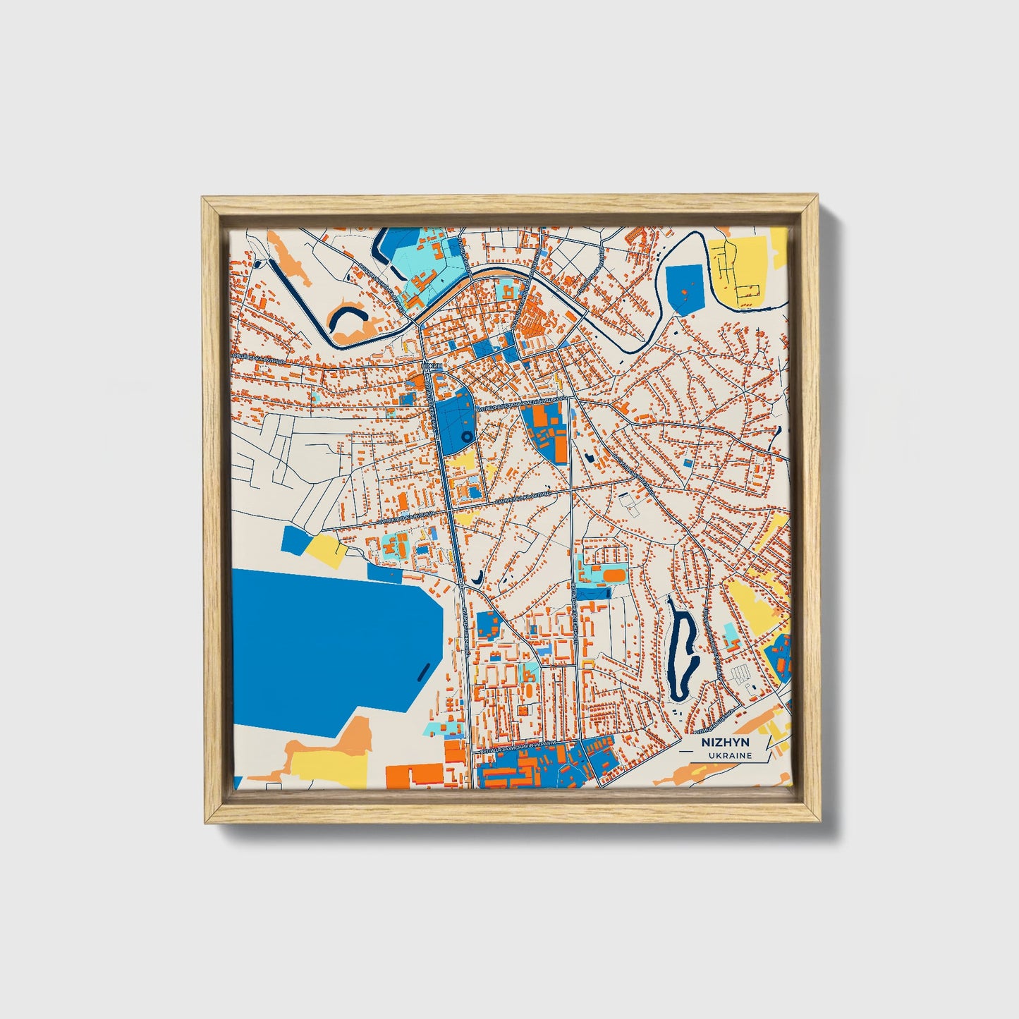 Ніжин Ukraine Colorful City Map Canvas Print • Natural Wooden Framed