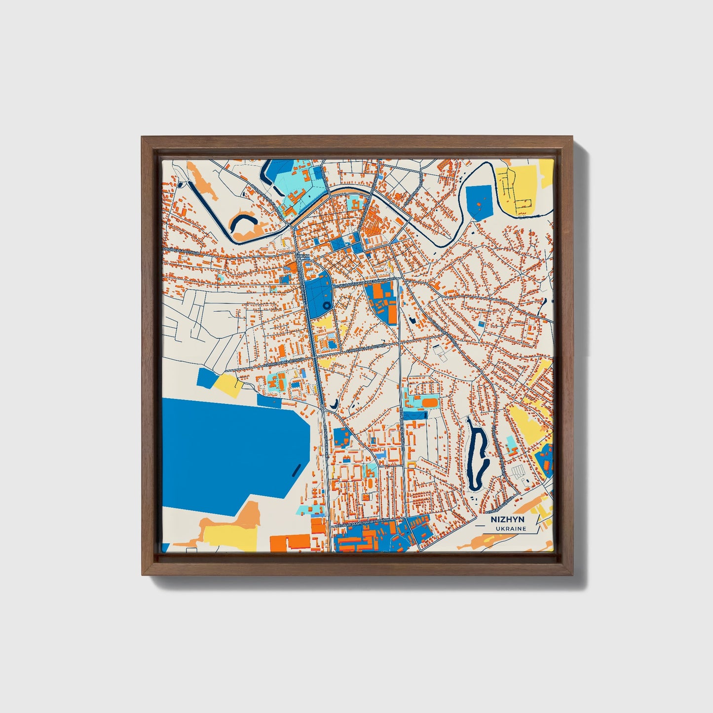 Ніжин Ukraine Colorful City Map Canvas Print • Dark Wooden Framed