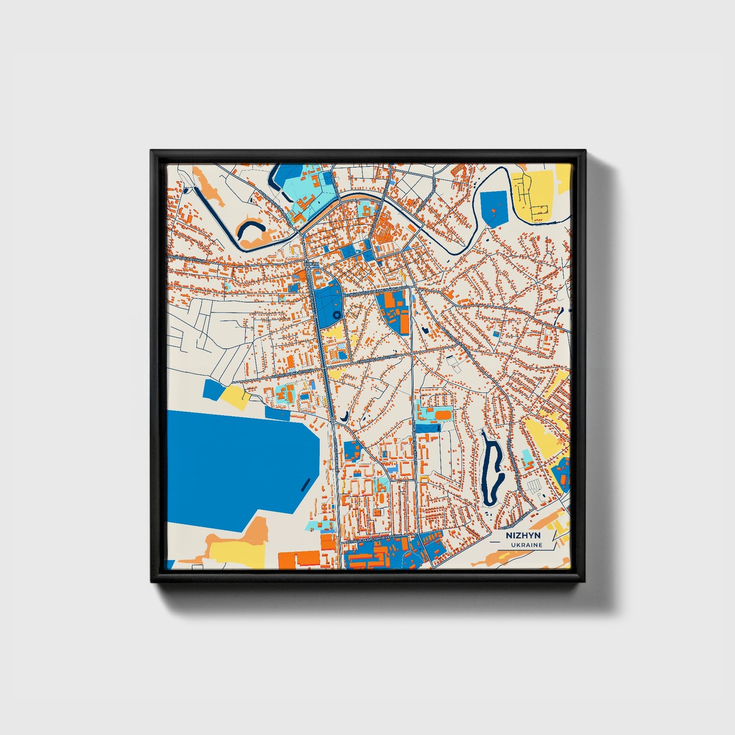 Ніжин Ukraine Colorful City Map Canvas Print • Black Framed