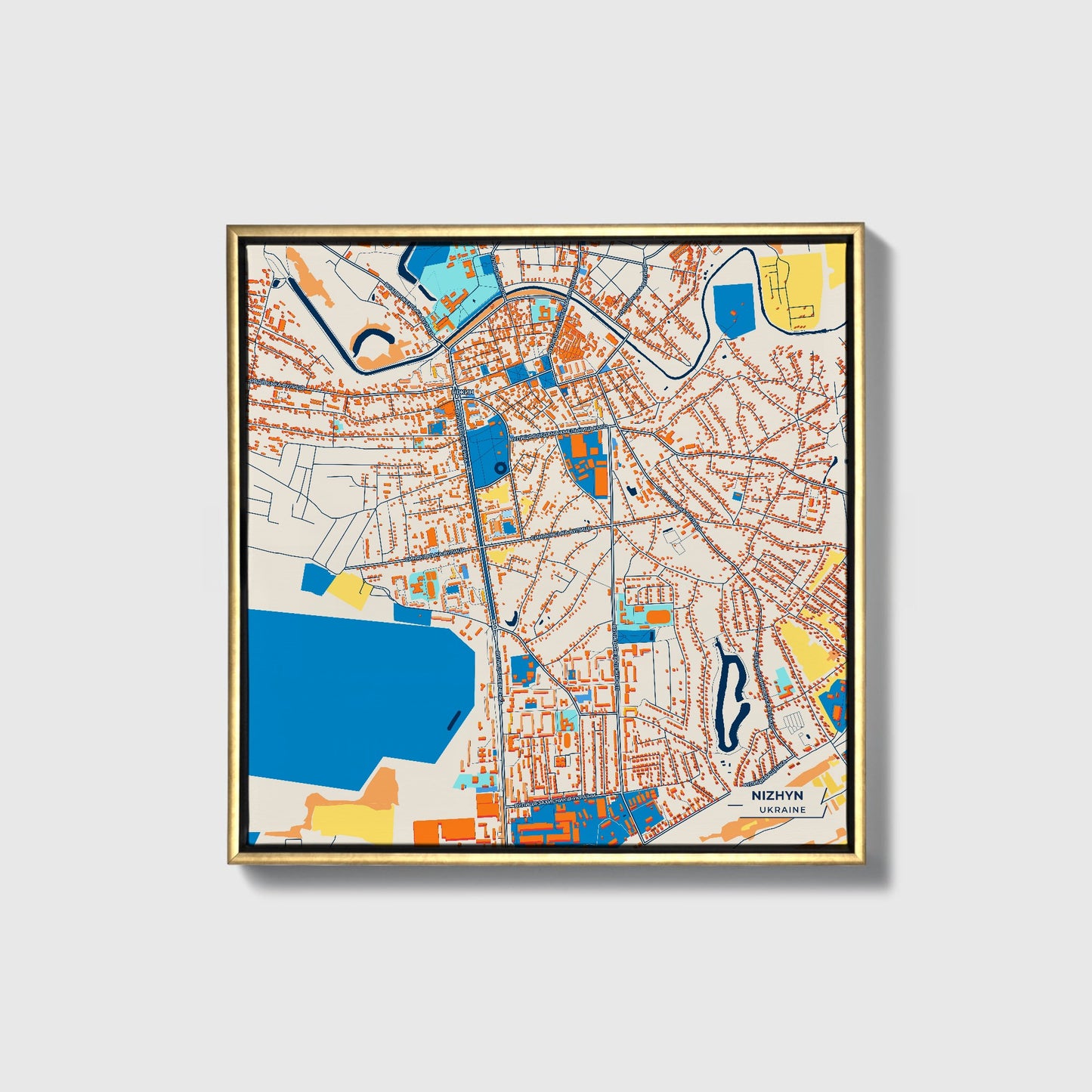 Ніжин Ukraine Colorful City Map Canvas Print • Gold Framed